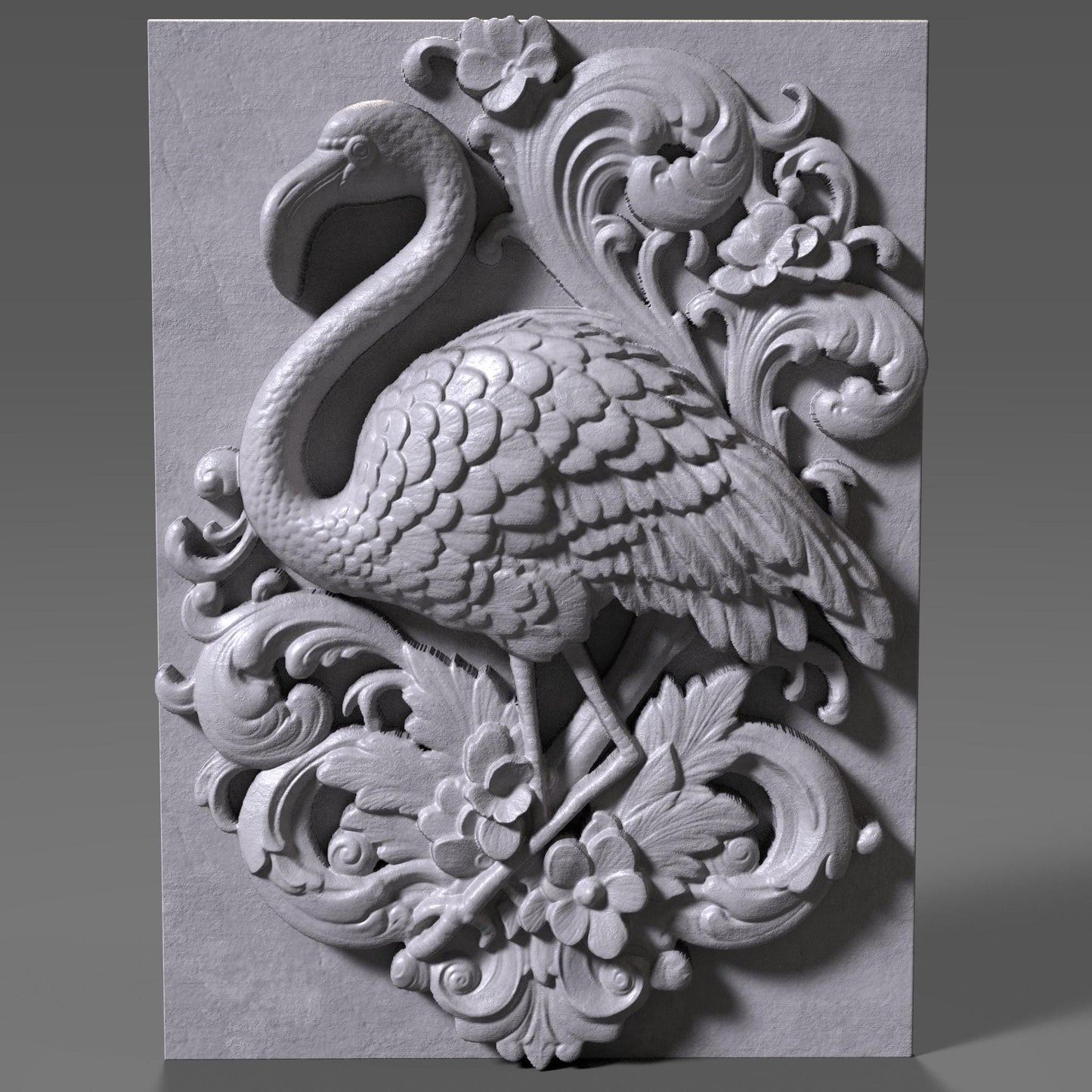 Flamingo 3D Relief: CNC Wood Carving STL File (Digital Download)