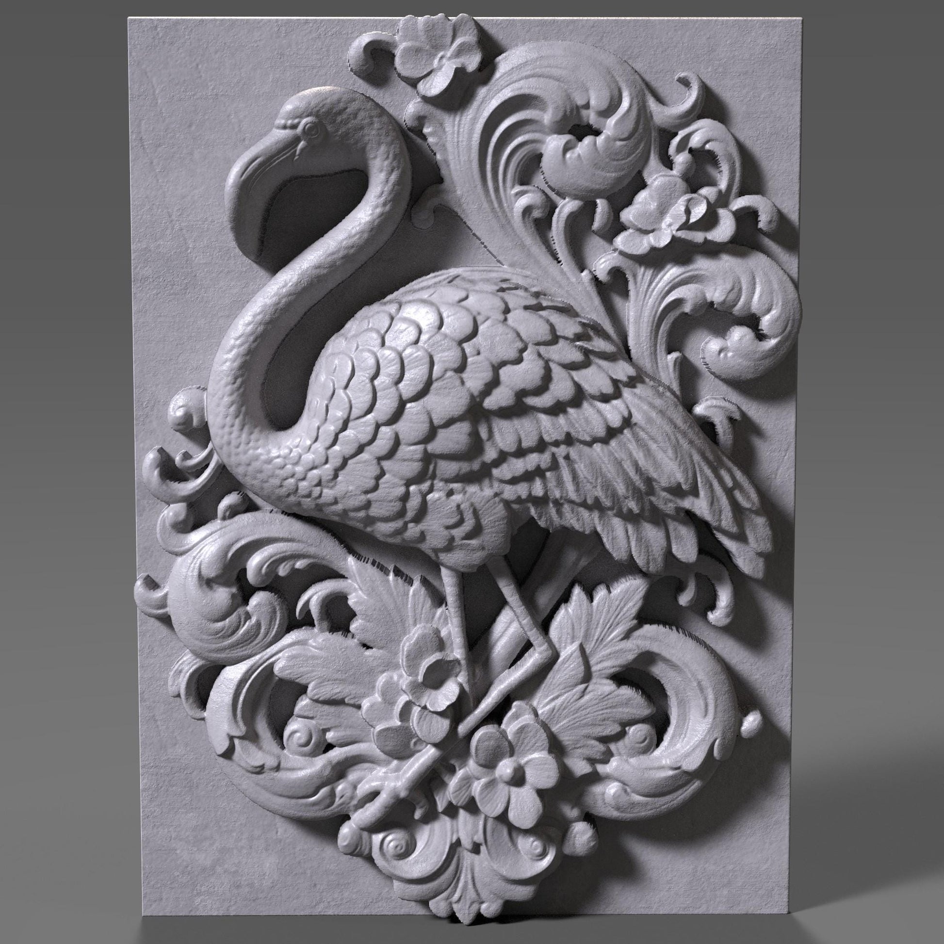 Flamingo 3D Relief: CNC Wood Carving STL File (Digital Download)