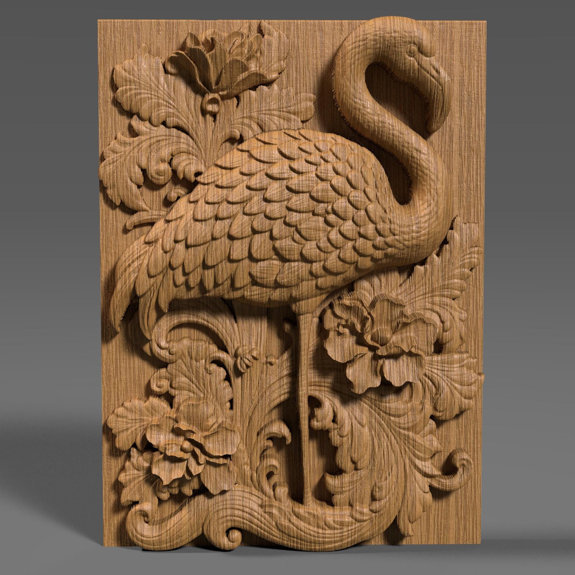 Flamingo 3D Relief: Tropical Bird CNC Carving (Digital Download)