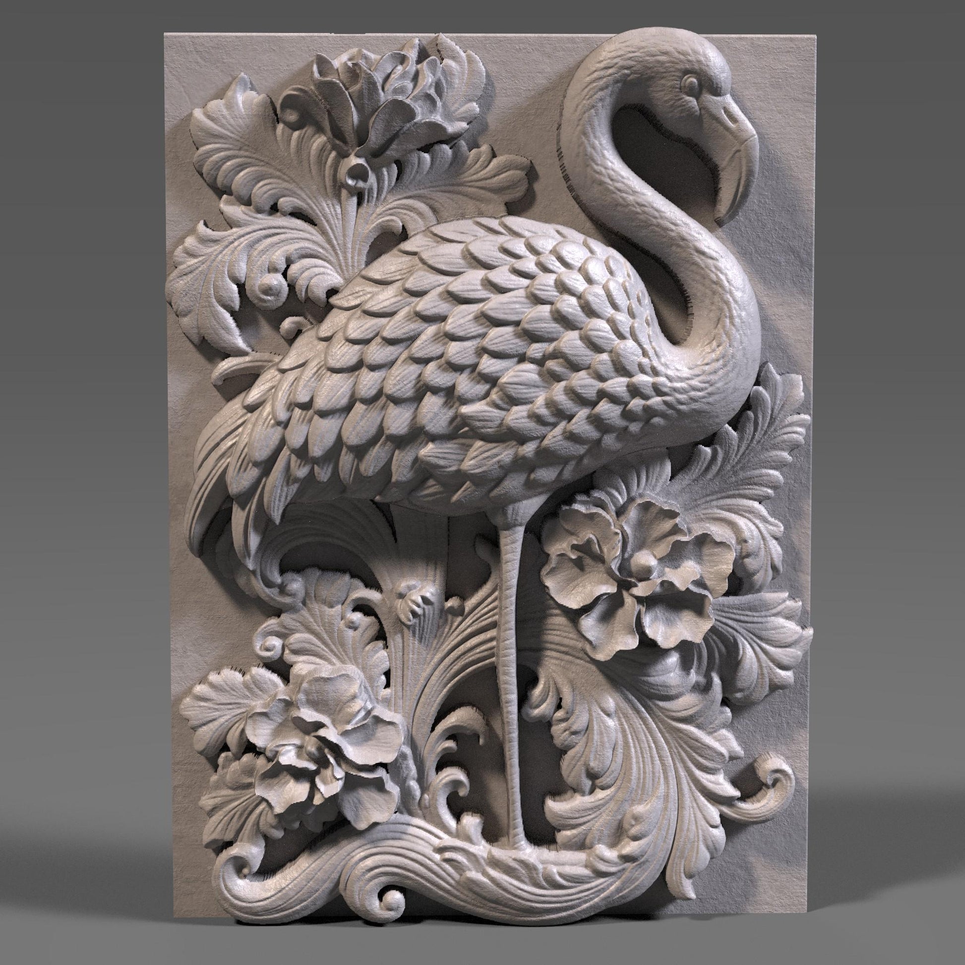 Flamingo 3D Relief: Tropical Bird CNC Carving (Digital Download)