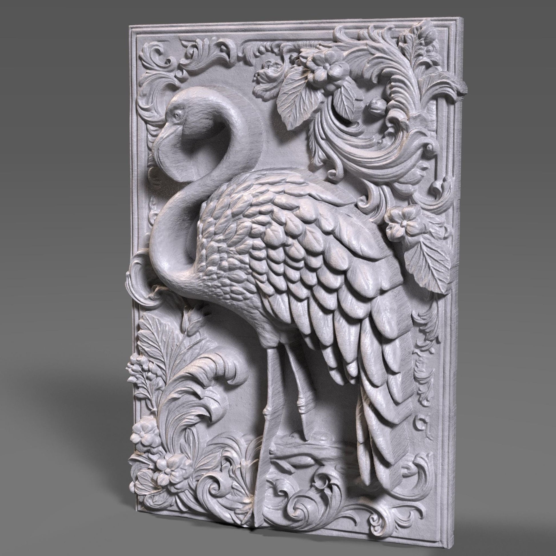 Flamingo 3D Relief: Tropical Bird CNC Carving (Digital Download)