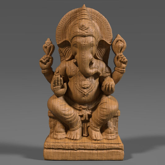 High-resolution 3D STL model of Lord Ganesha depicted in a seated posture, intricately designed for 3D printing, laser engraving, and CNC wood carving. This digital bas relief sculpture showcases fine details including traditional ornaments, headgear, and symbolic hand mudras. Ideal for creating spiritual wall panels, Hindu temple decor, or devotional gifts. Suitable for wood, resin, stone, or acrylic carving. Perfect for artisans, hobbyists, or religious décor creators.