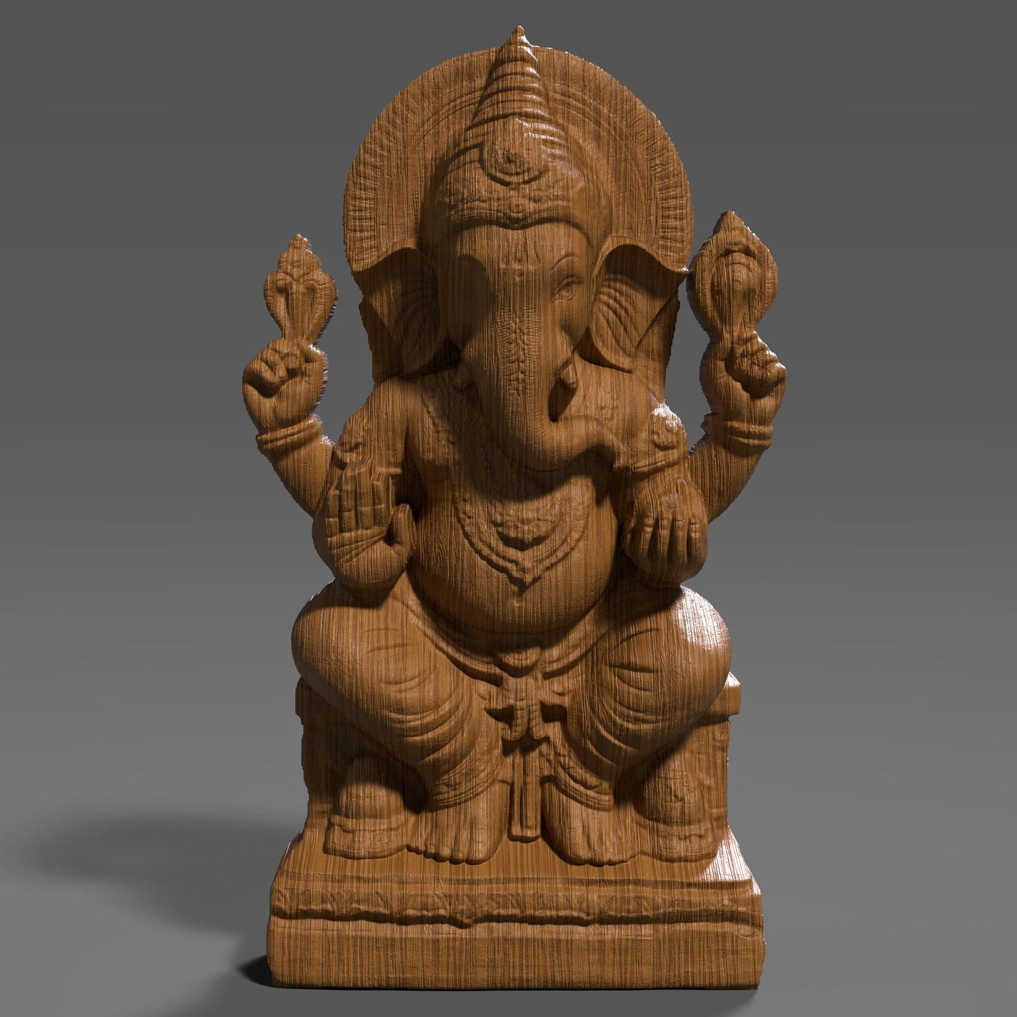 High-resolution 3D STL model of Lord Ganesha depicted in a seated posture, intricately designed for 3D printing, laser engraving, and CNC wood carving. This digital bas relief sculpture showcases fine details including traditional ornaments, headgear, and symbolic hand mudras. Ideal for creating spiritual wall panels, Hindu temple decor, or devotional gifts. Suitable for wood, resin, stone, or acrylic carving. Perfect for artisans, hobbyists, or religious décor creators.