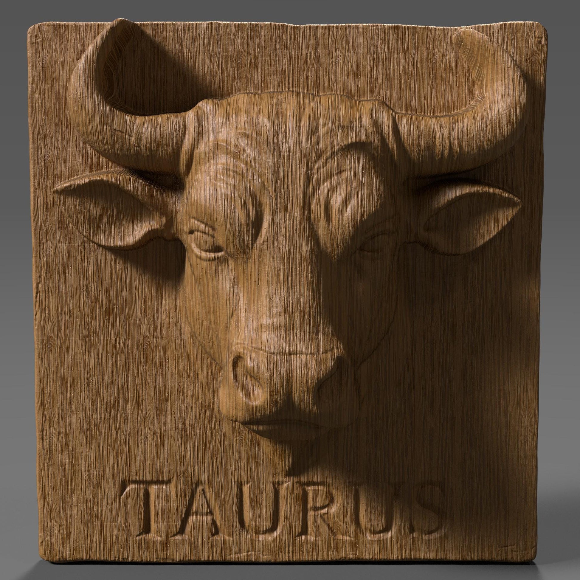 3D STL bas relief of a Taurus bull head with strong horns and muscular features carved into a square plaque, with the word “TAURUS” engraved below. This bold and symbolic design is ideal for CNC carving, laser engraving, and 3D printing. Perfect for astrology lovers, zodiac wall art, or personalized Taurus-themed gifts. Suitable for materials like wood, stone, resin, or acrylic.