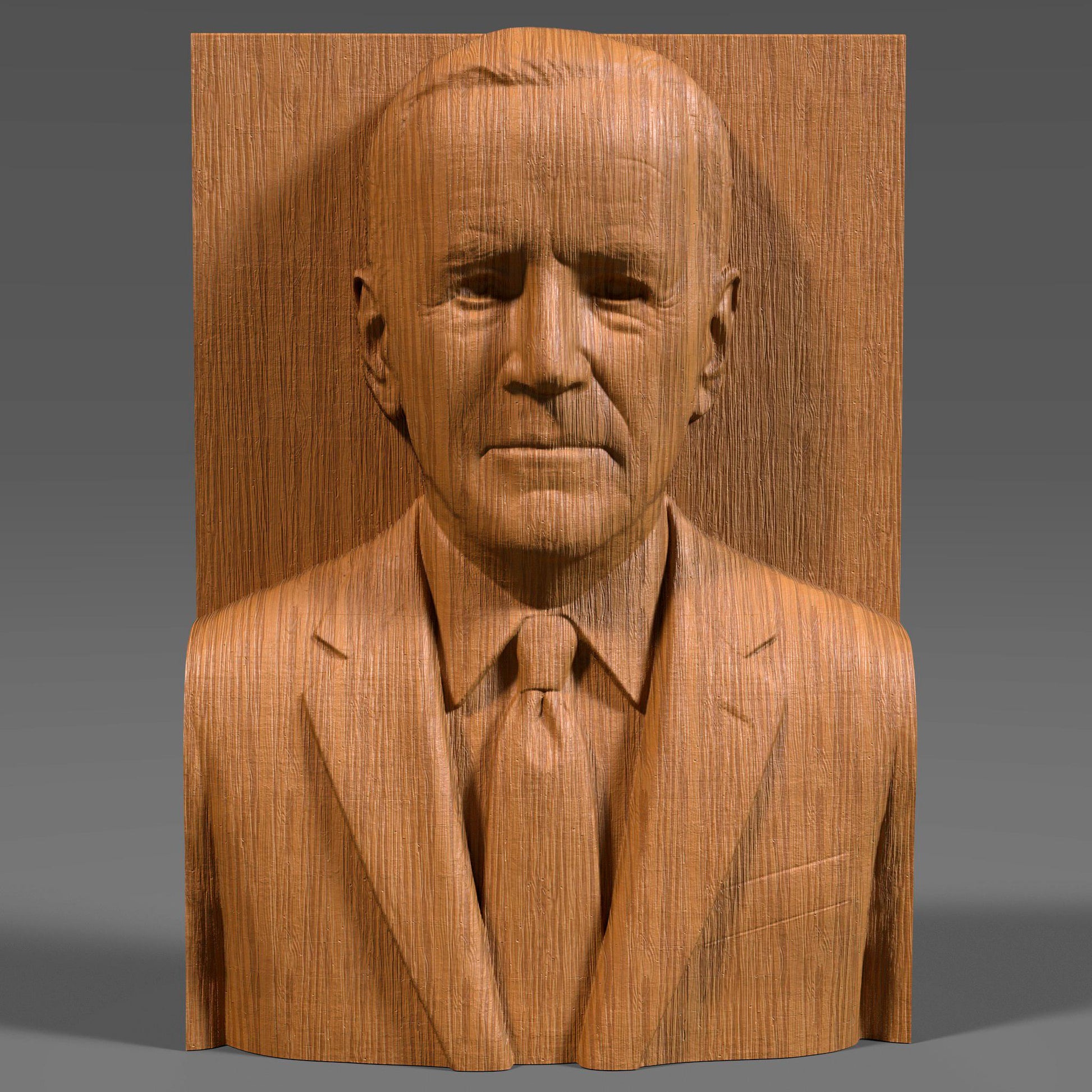 3D STL bas relief of President Joe Biden in a suit and tie, captured with realistic expression and detail. Designed for CNC carving, laser engraving, and 3D printing, this portrait sculpture is ideal for political collectors, patriotic displays, and educational or historical wall art. Works with wood, resin, stone, and acrylic surfaces.