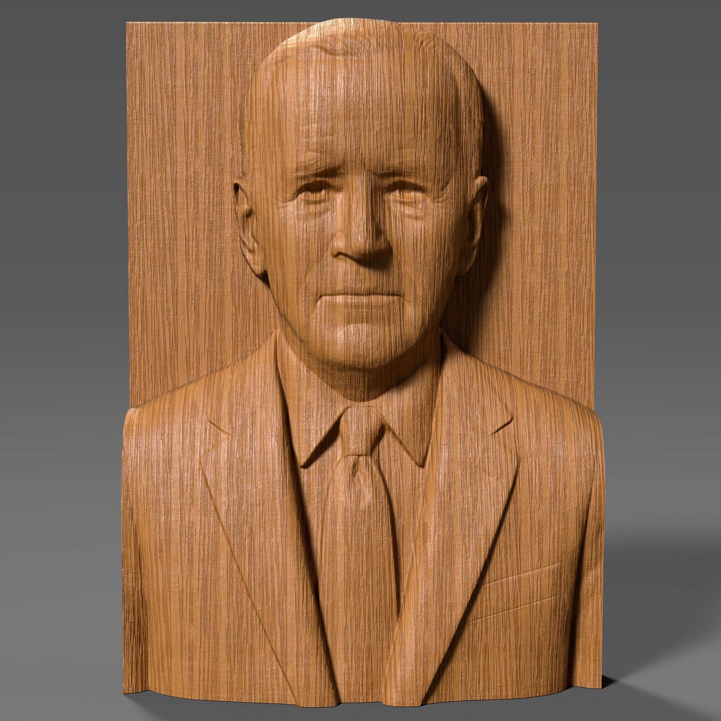 3D STL bas relief of President Joe Biden in a suit and tie, captured with realistic expression and detail. Designed for CNC carving, laser engraving, and 3D printing, this portrait sculpture is ideal for political collectors, patriotic displays, and educational or historical wall art. Works with wood, resin, stone, and acrylic surfaces.
