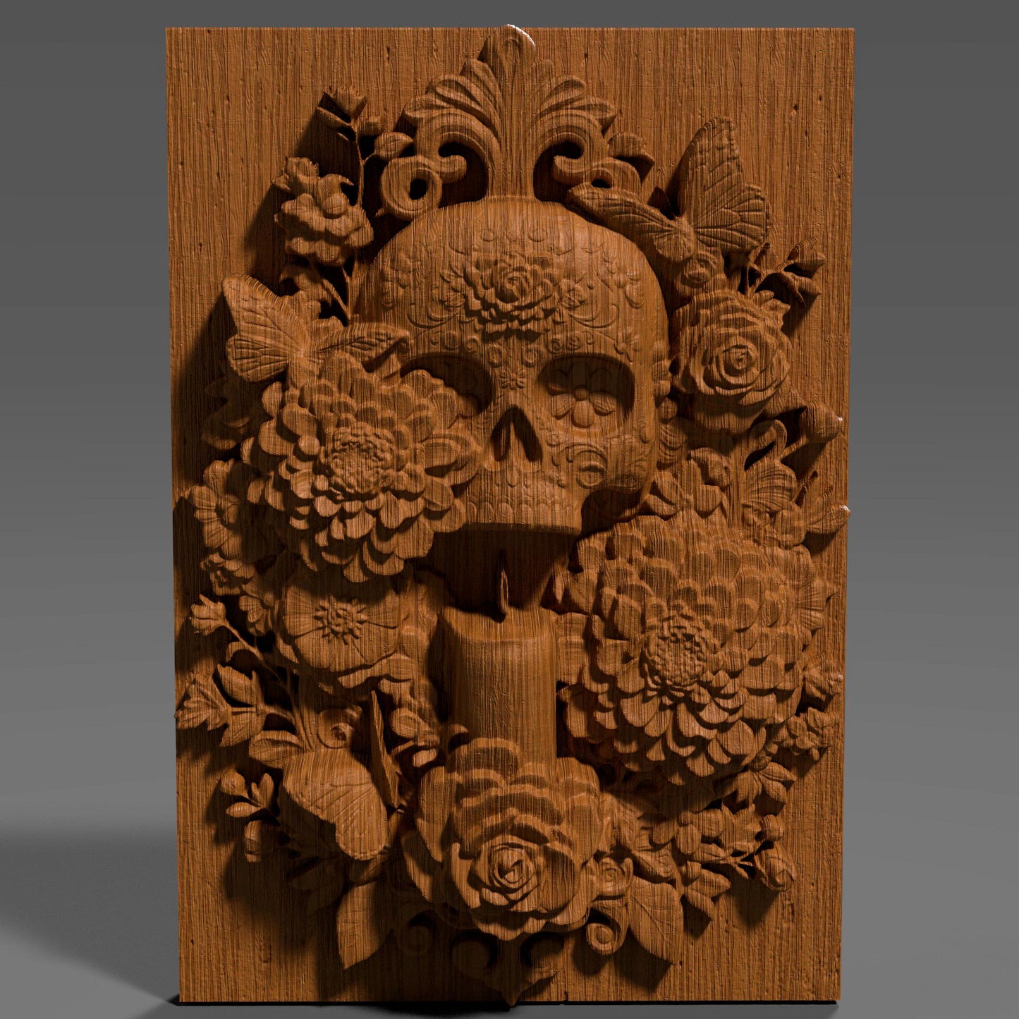Sugar Skull Relief STL File: Día de los Muertos CNC Carving (Digital Download)