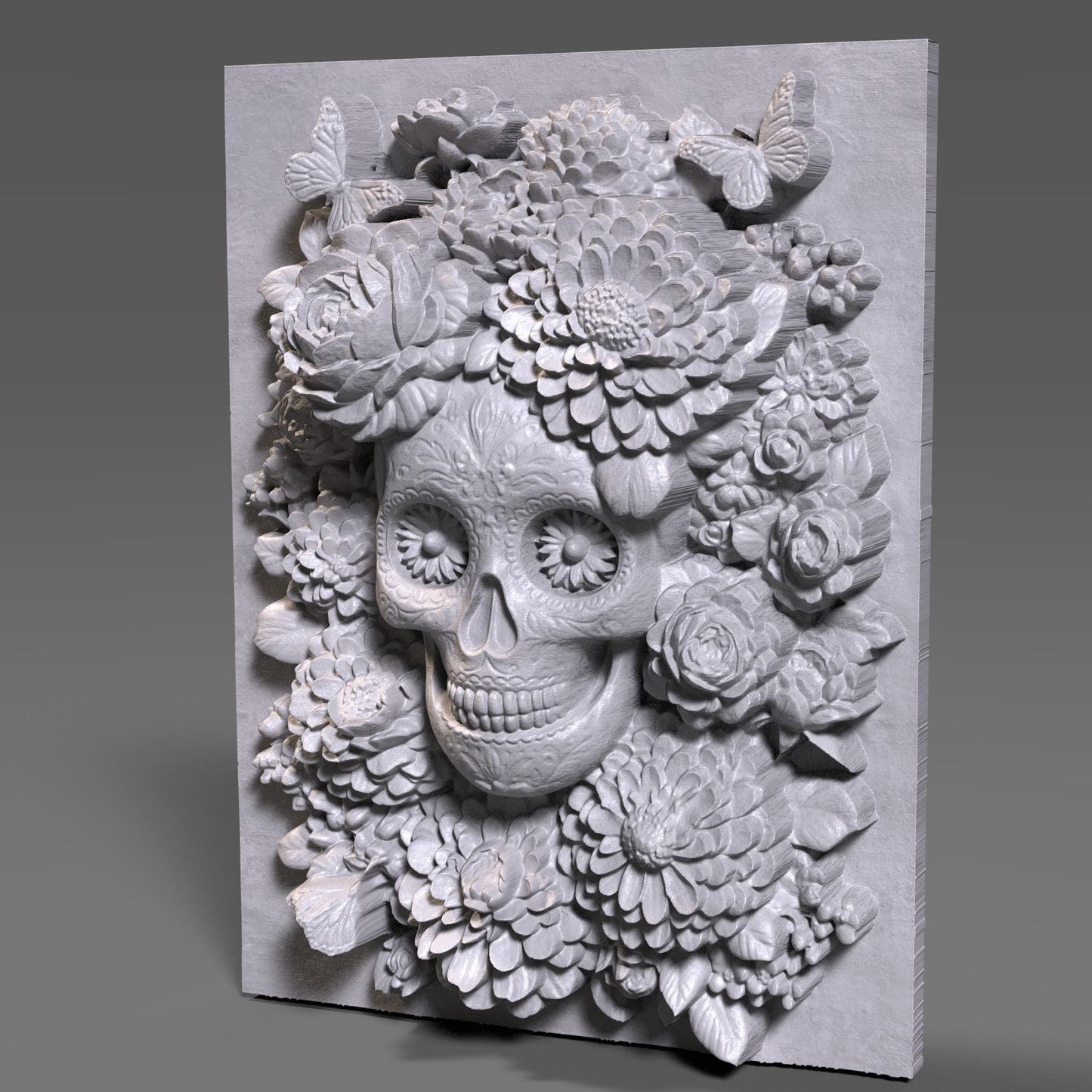 Sugar Skull Floral Relief STL File: Día de los Muertos CNC Art (Digital Download)