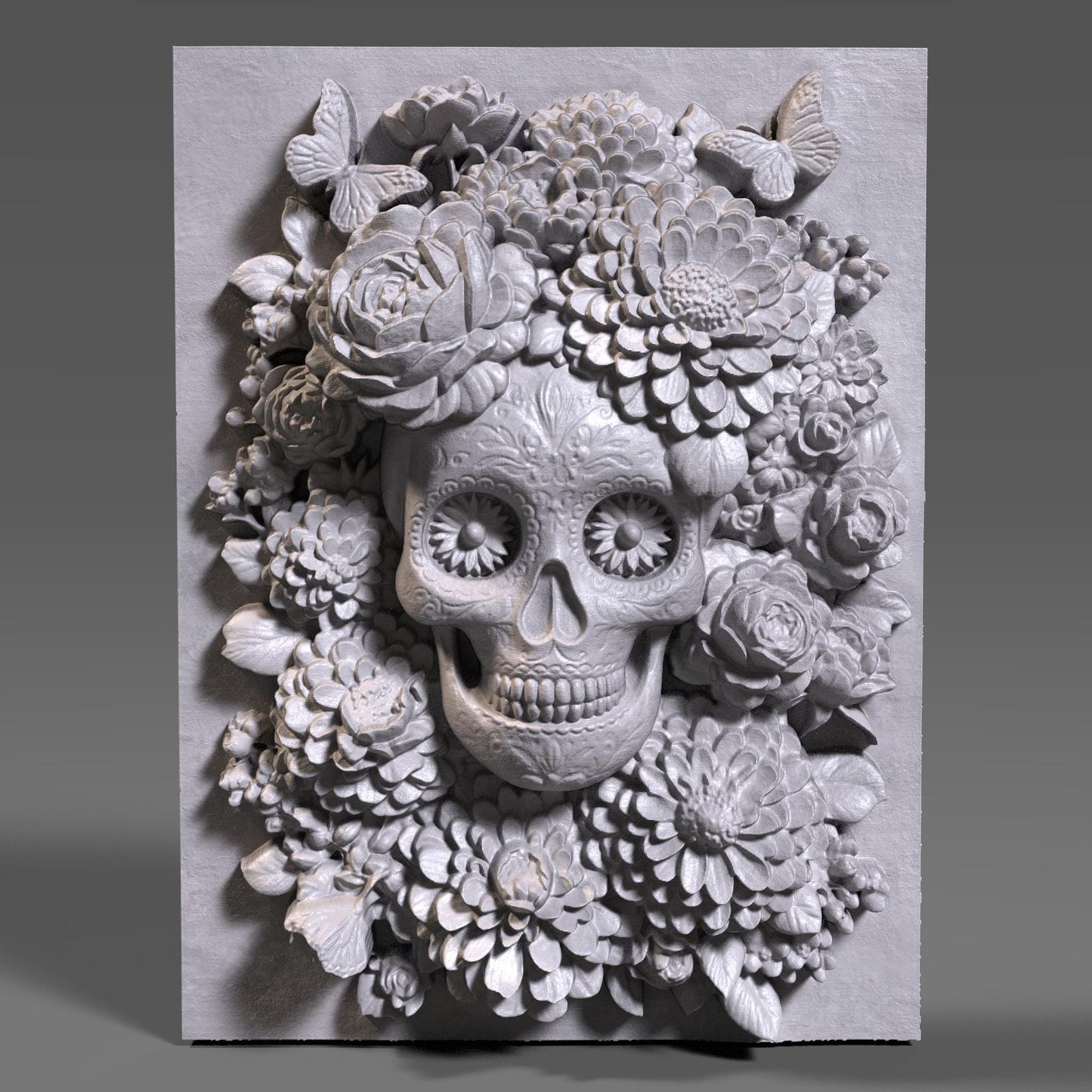 Sugar Skull Floral Relief STL File: Día de los Muertos CNC Art (Digital Download)