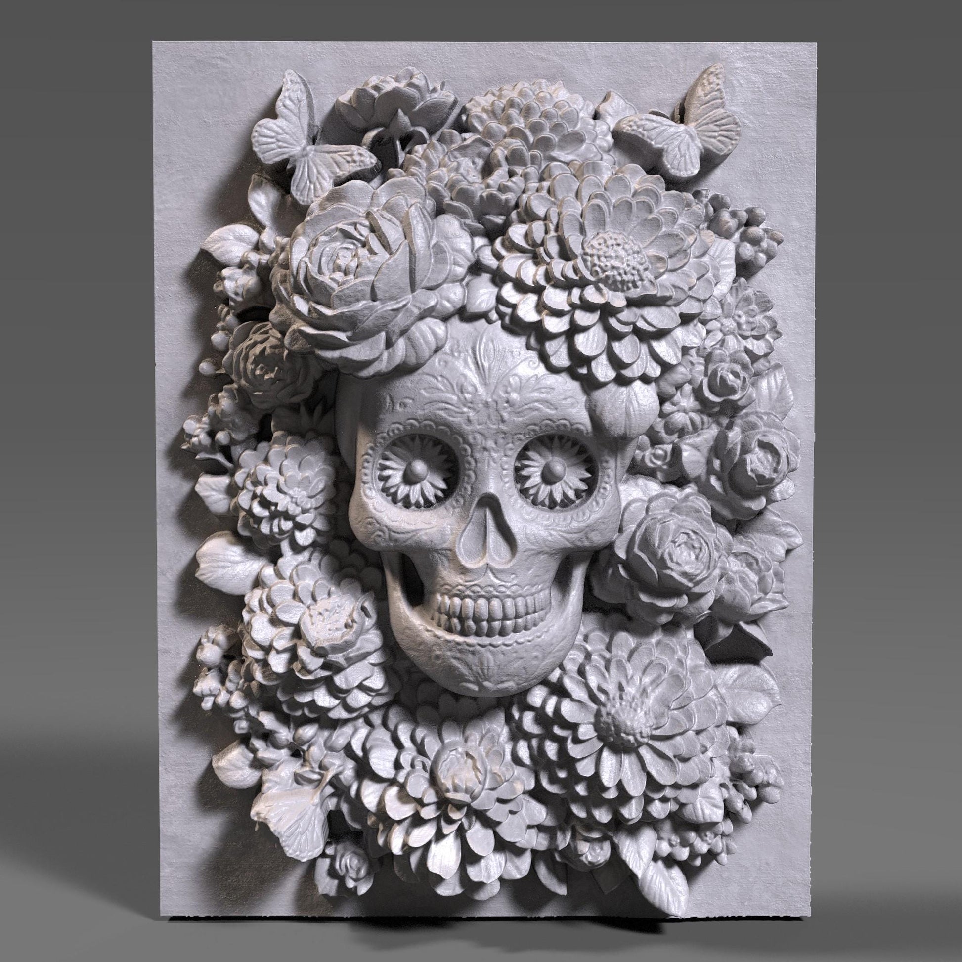 Sugar Skull Floral Relief STL File: Día de los Muertos CNC Art (Digital Download)