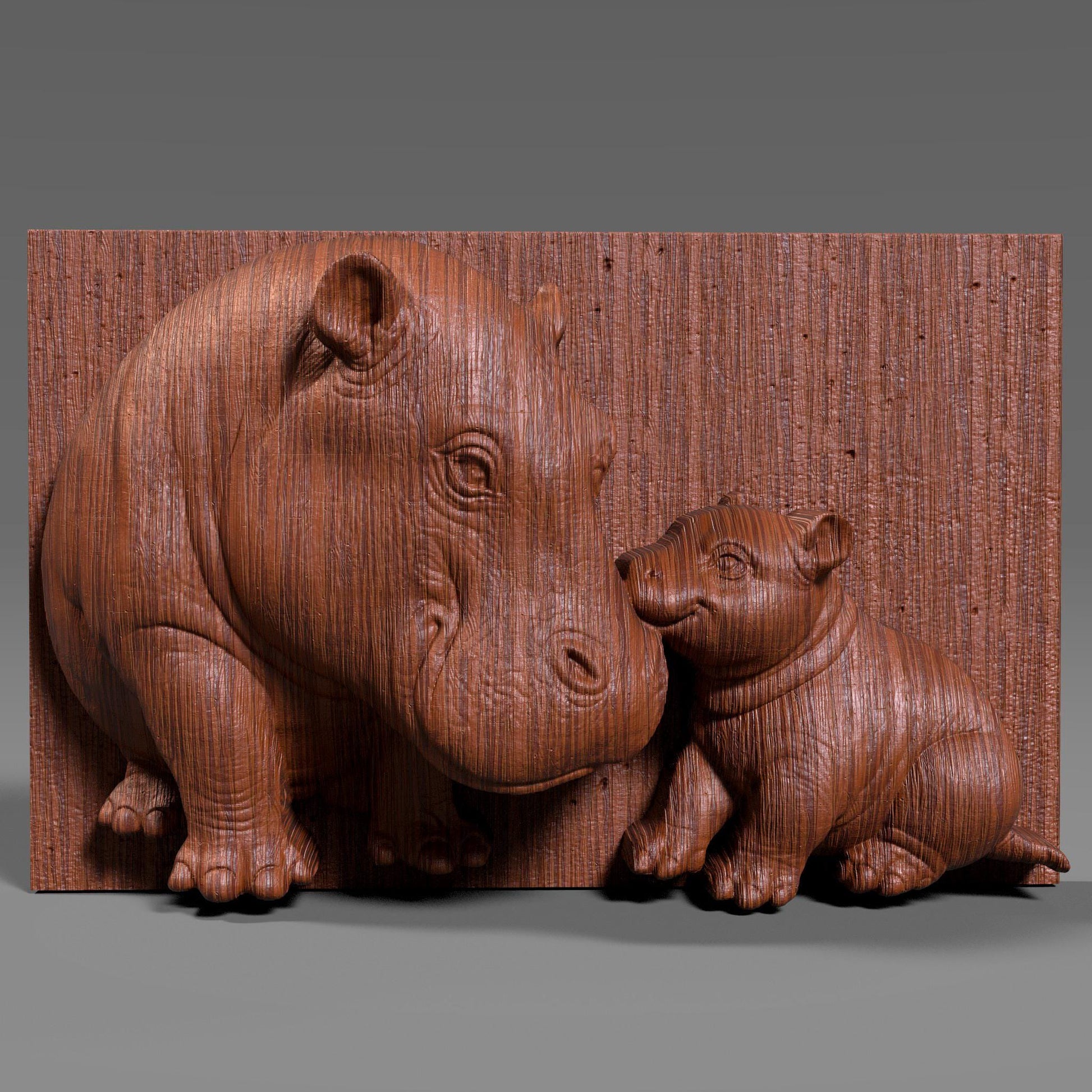 Hippo Mother and Baby 3D Relief STL - CNC Carving, Laser Engraving (Digital Download)