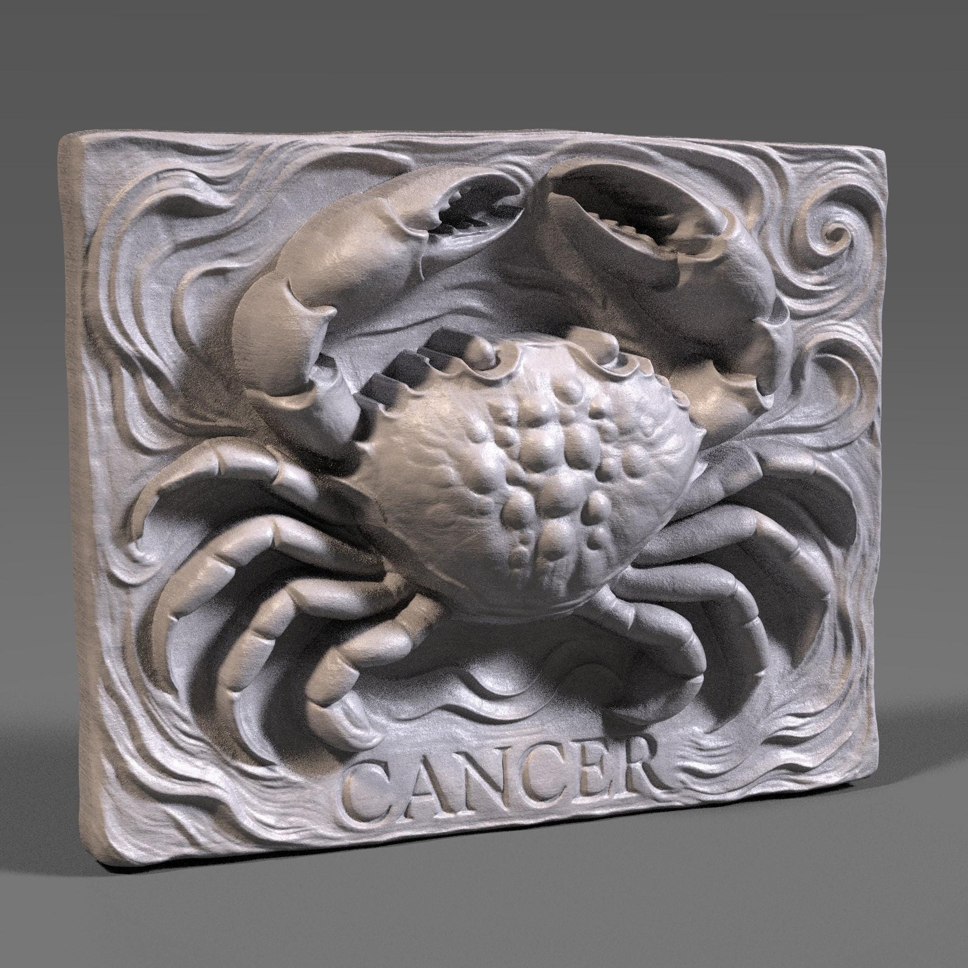 Cancer Zodiac 3D Relief STL | Crab Horoscope, CNC & 3D Printing (Digital File Download)