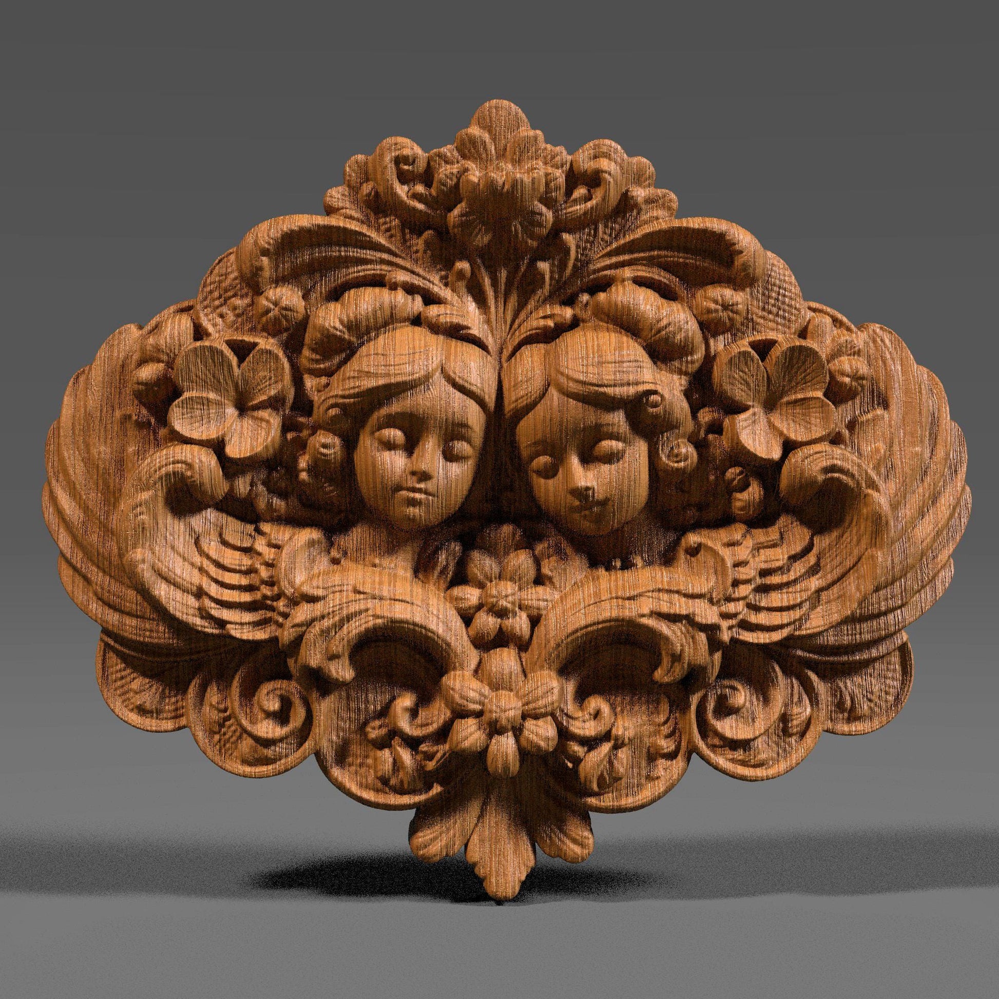 3D STL bas relief of the Gemini zodiac sign featuring twin angelic faces with floral and ornamental detailing. Ideal for CNC carving, 3D printing, and laser engraving. A spiritual and decorative piece for horoscope art, Gemini-themed gifts, or celestial home decor. Designed for wood, resin, or acrylic materials.