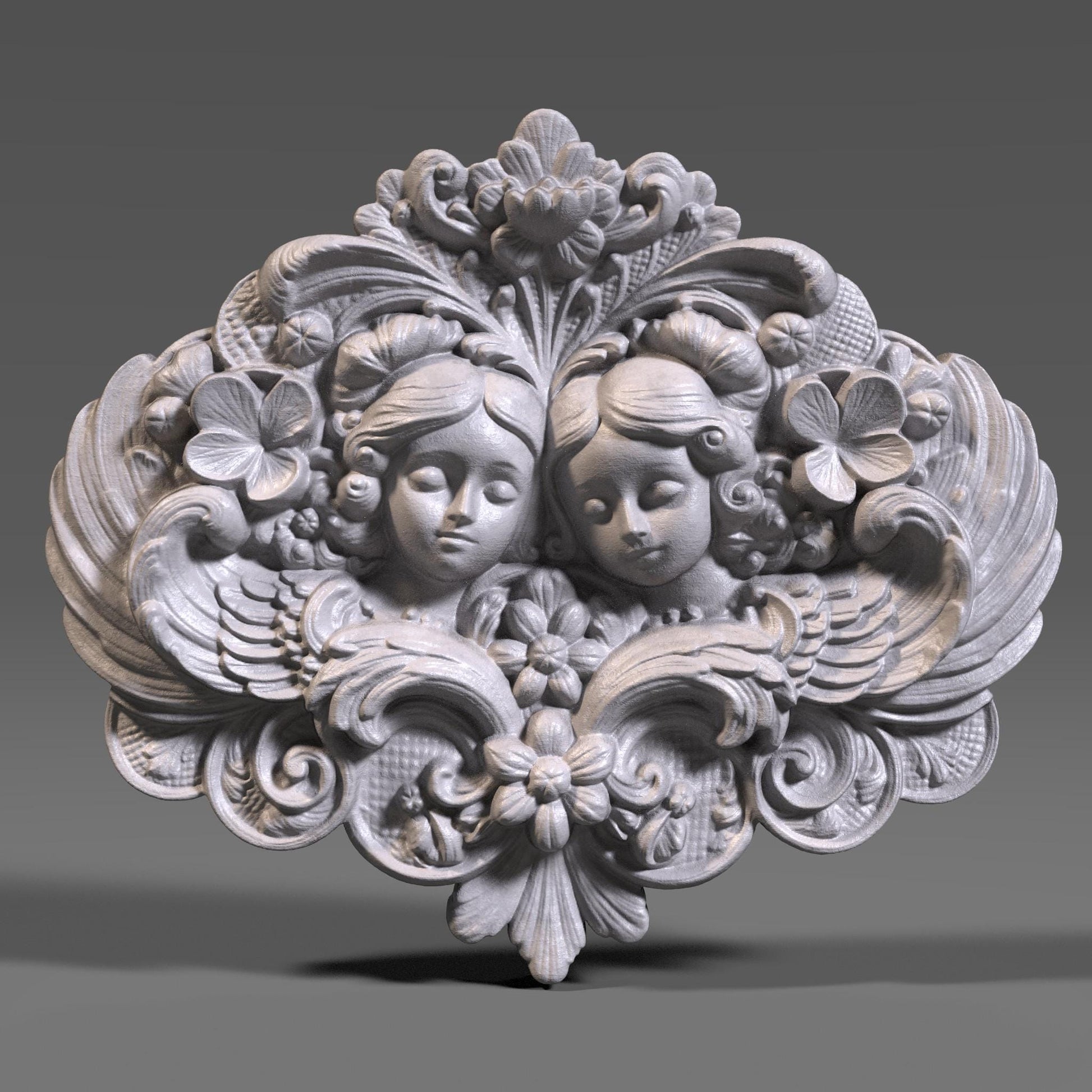 3D STL bas relief of the Gemini zodiac sign featuring twin angelic faces with floral and ornamental detailing. Ideal for CNC carving, 3D printing, and laser engraving. A spiritual and decorative piece for horoscope art, Gemini-themed gifts, or celestial home decor. Designed for wood, resin, or acrylic materials.