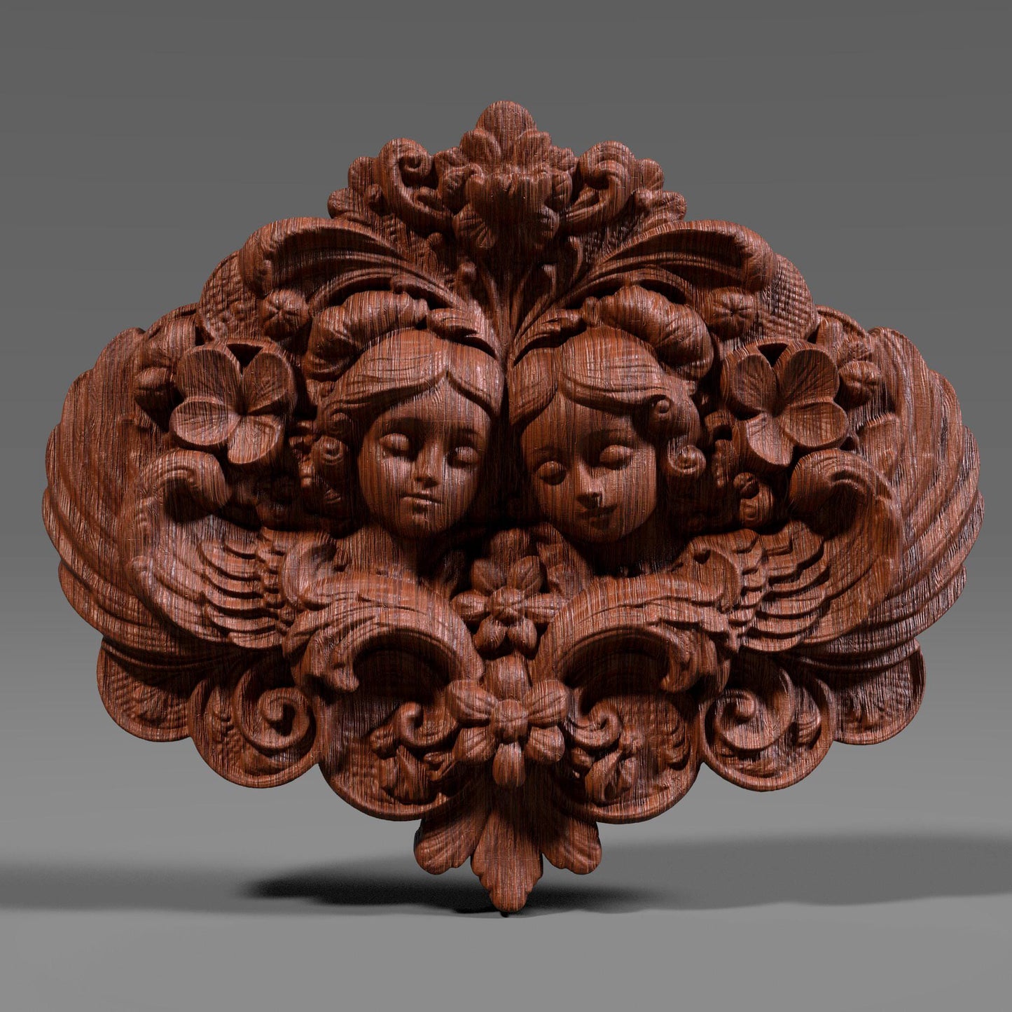 3D STL bas relief of the Gemini zodiac sign featuring twin angelic faces with floral and ornamental detailing. Ideal for CNC carving, 3D printing, and laser engraving. A spiritual and decorative piece for horoscope art, Gemini-themed gifts, or celestial home decor. Designed for wood, resin, or acrylic materials.