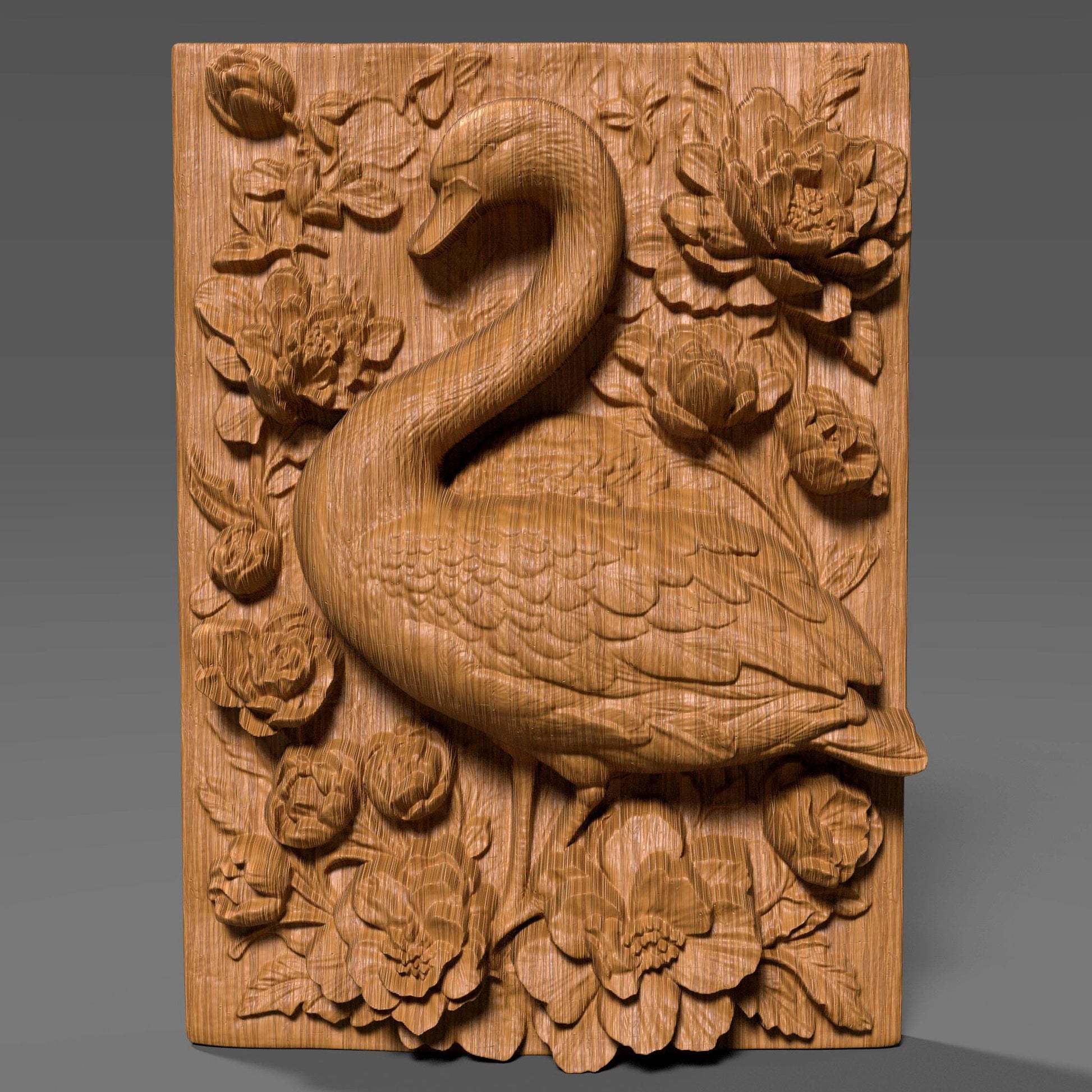 Tropical Swan Bas-Relief STL: Floral Wall Art for CNC, Laser, 3D Print (Digital Download