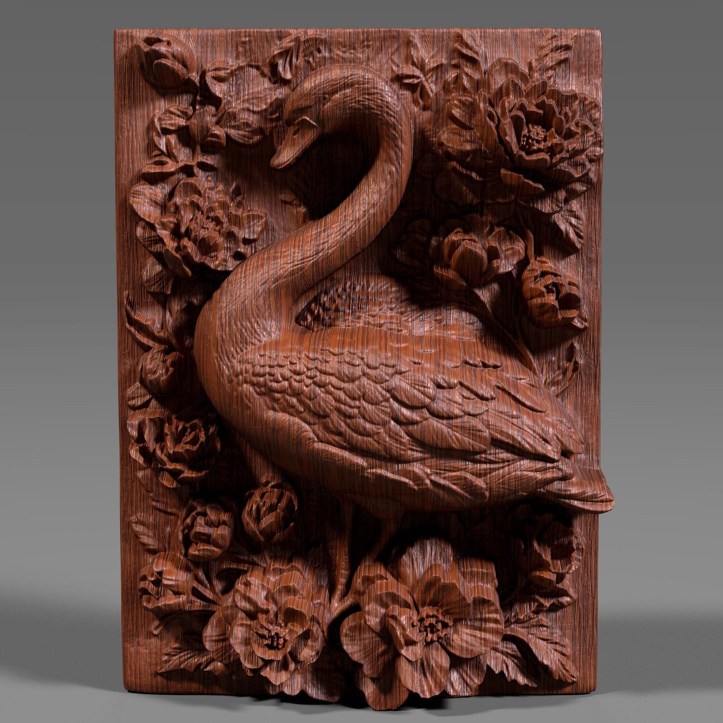 Tropical Swan Bas-Relief STL: Floral Wall Art for CNC, Laser, 3D Print (Digital Download