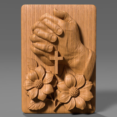 Praying Hands Floral Relief STL: Christian CNC, Laser, 3D Print (Digital Download)