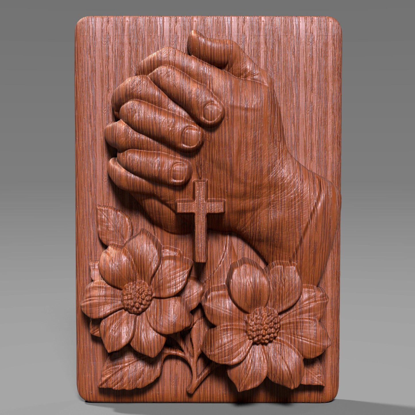 Praying Hands Floral Relief STL: Christian CNC, Laser, 3D Print (Digital Download)