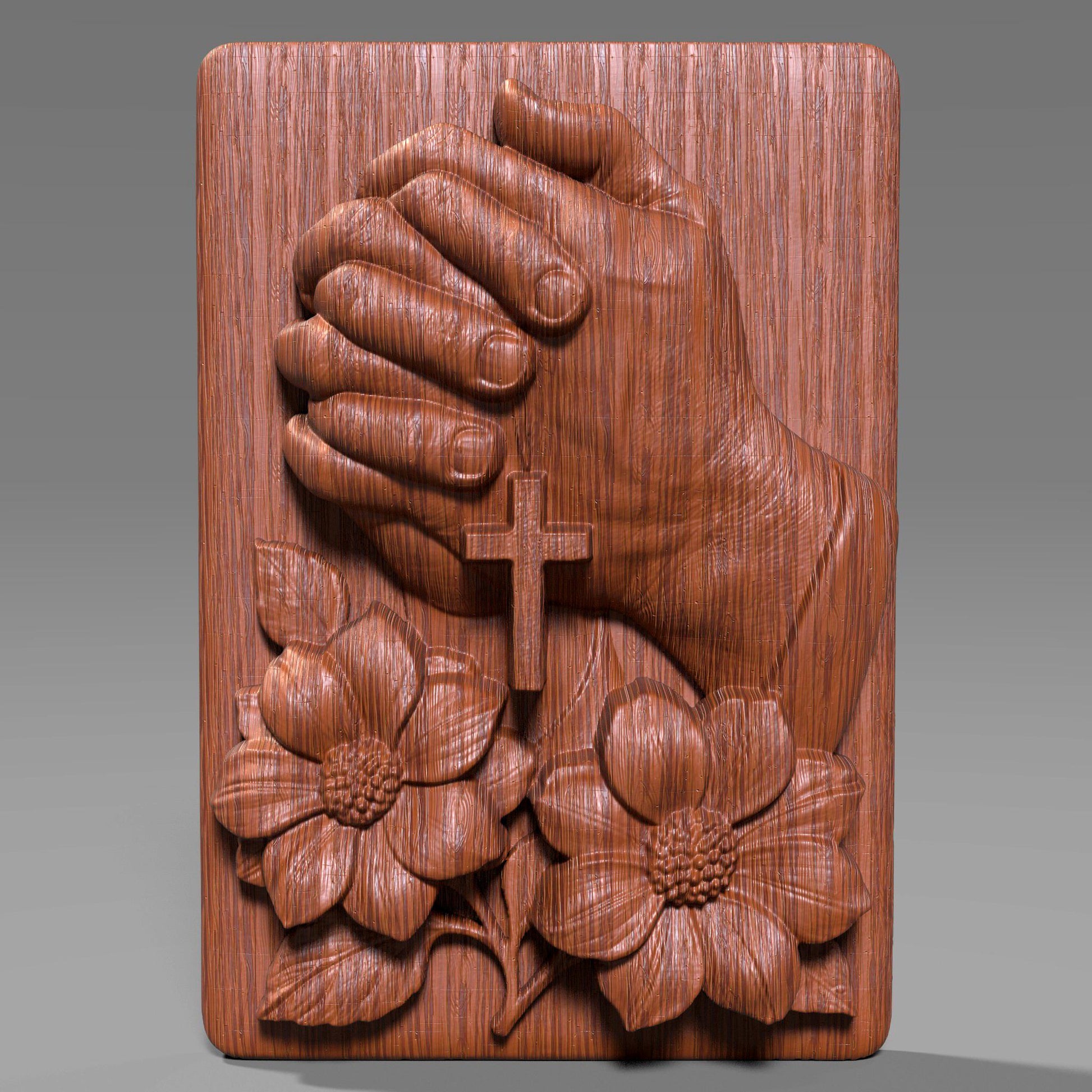 Praying Hands Floral Relief STL: Christian CNC, Laser, 3D Print (Digital Download)