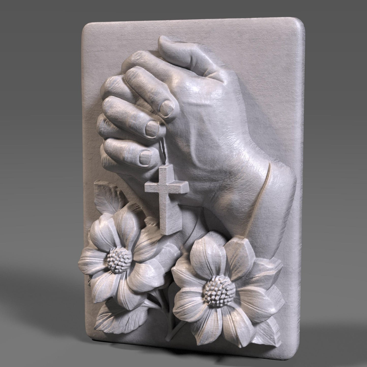 Praying Hands Floral Relief STL: Christian CNC, Laser, 3D Print (Digital Download)
