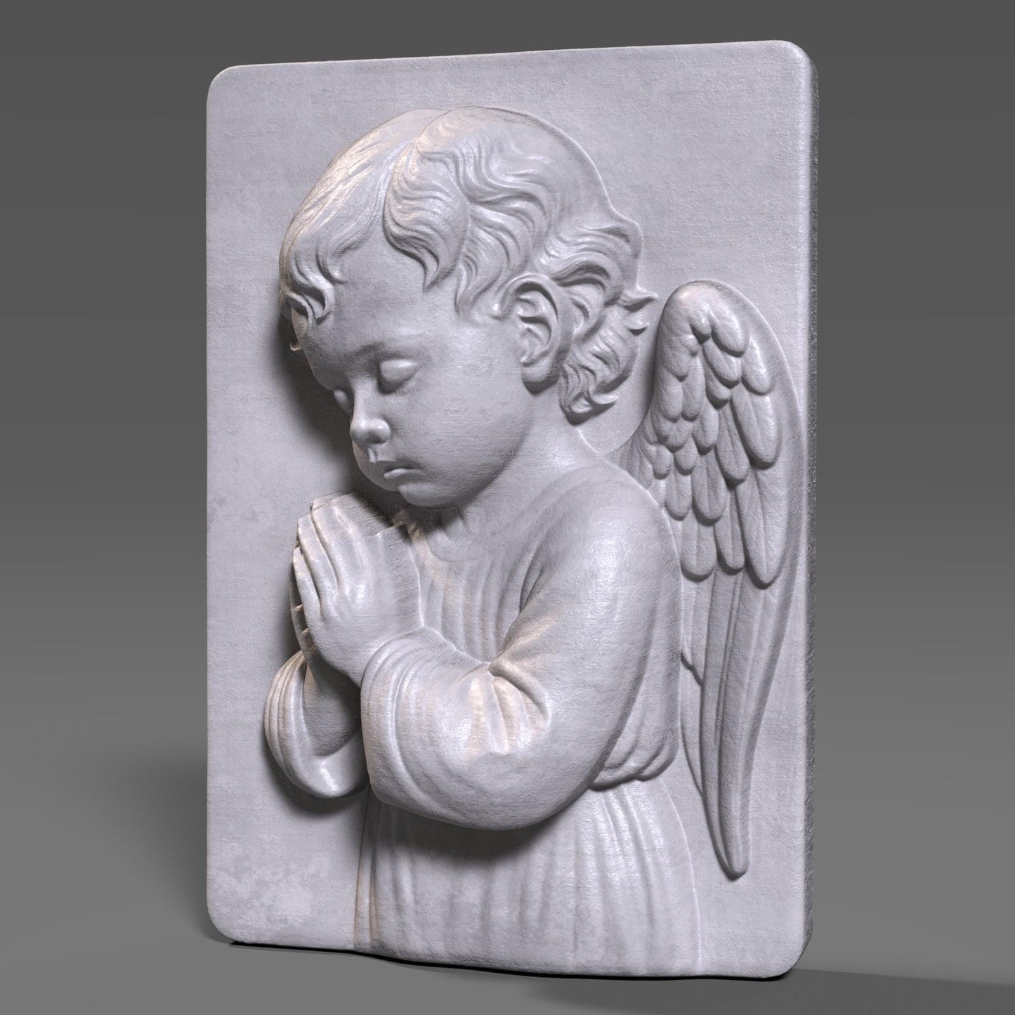 Praying Angel Relief: CNC Laser 3D Print File (STL + Depth Map
