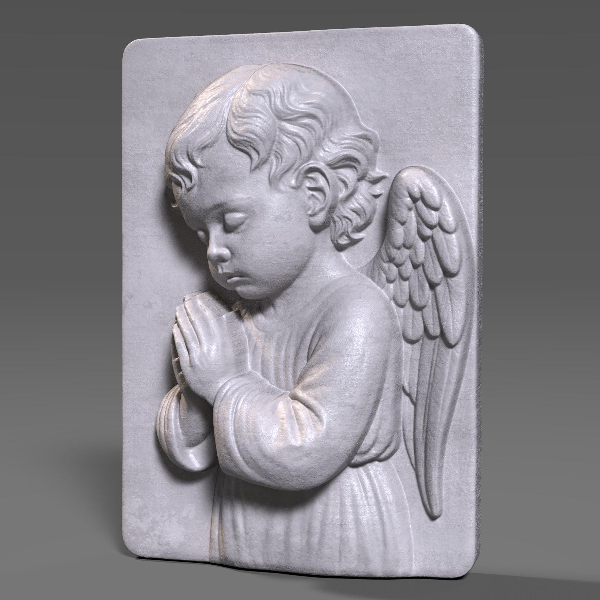 Praying Angel Relief: CNC Laser 3D Print File (STL + Depth Map