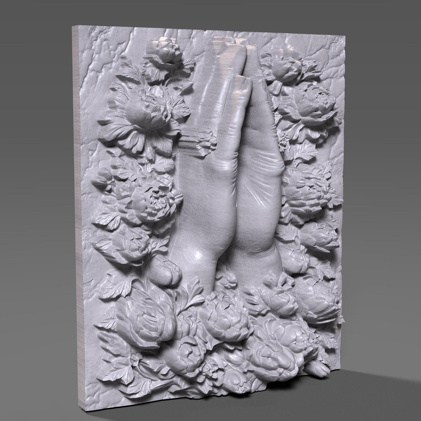 Praying Hands Floral Relief STL: Catholic Christian CNC 3D Print File