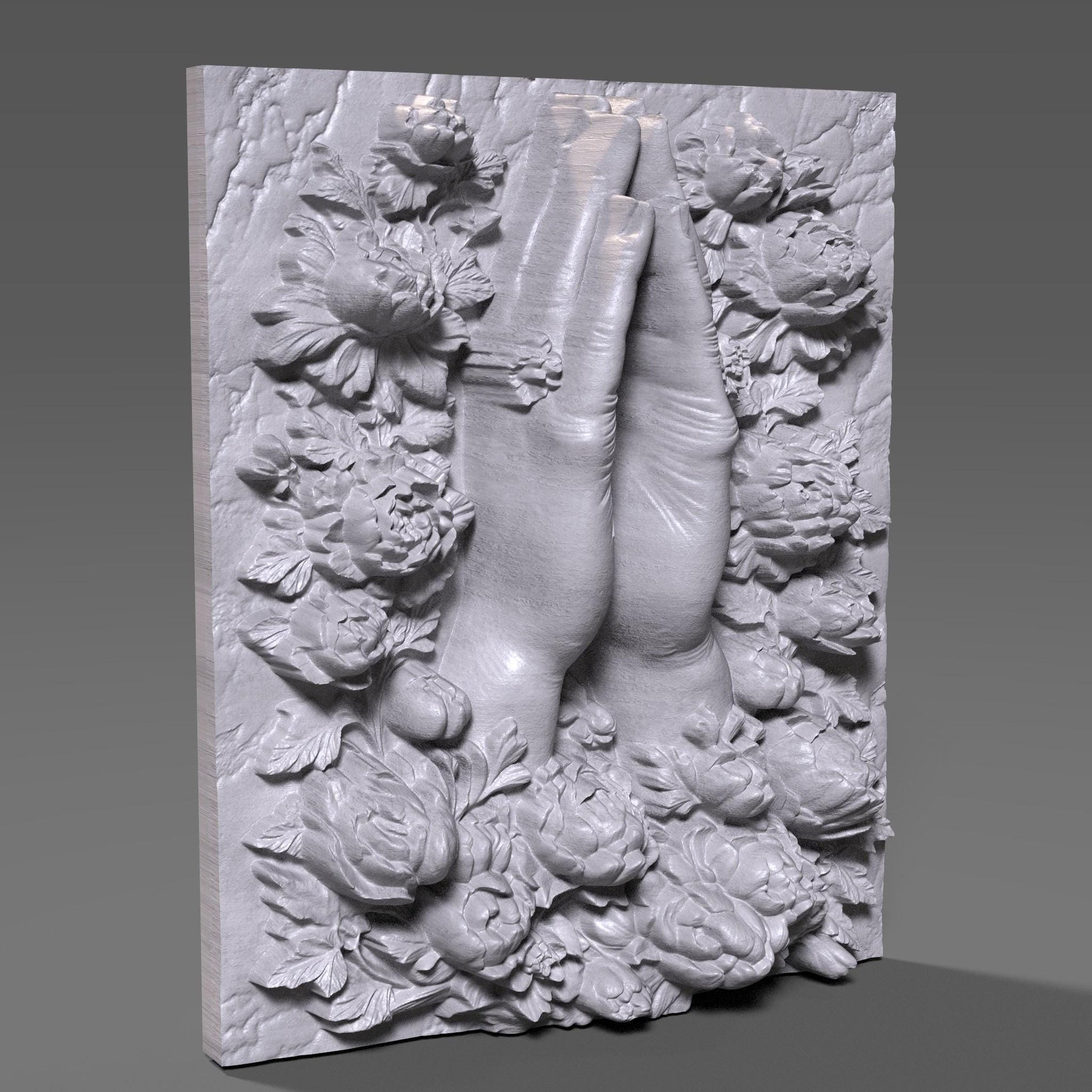Praying Hands Floral Relief STL: Catholic Christian CNC 3D Print File