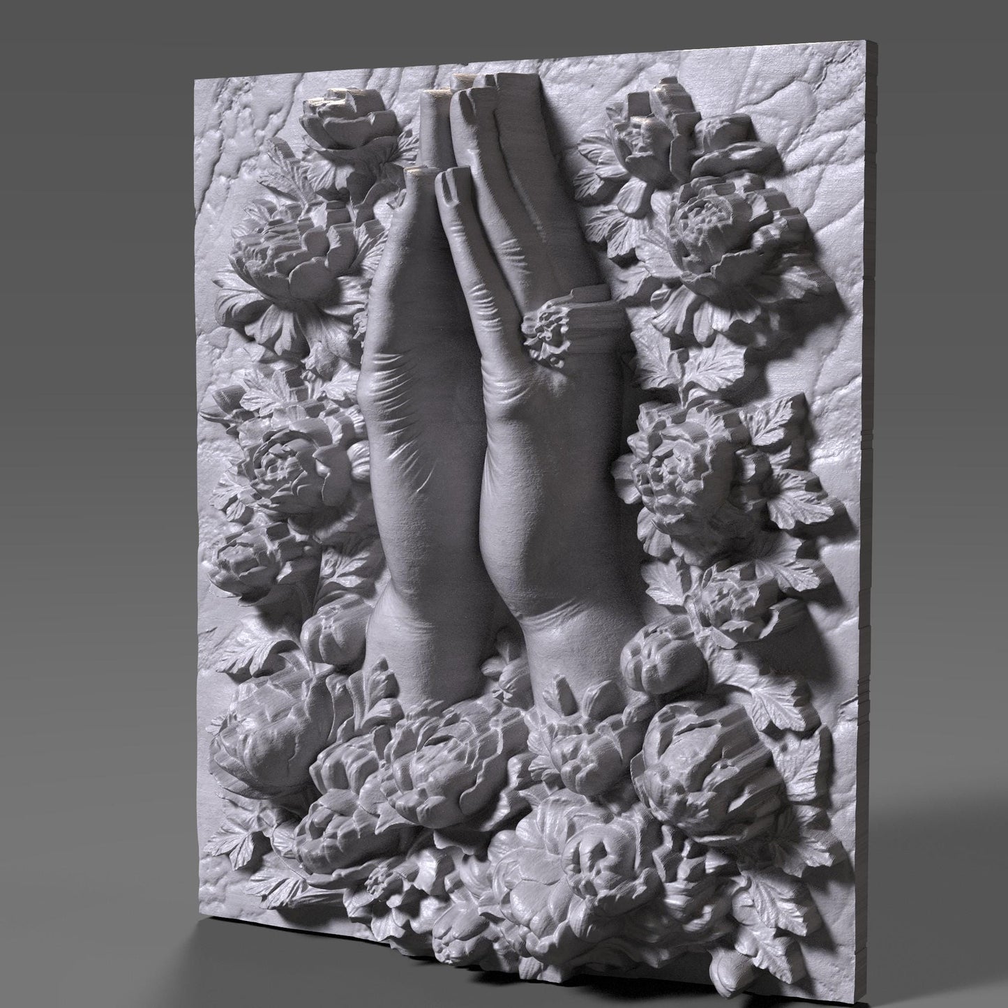 Praying Hands Floral Relief STL: Catholic Christian CNC 3D Print File