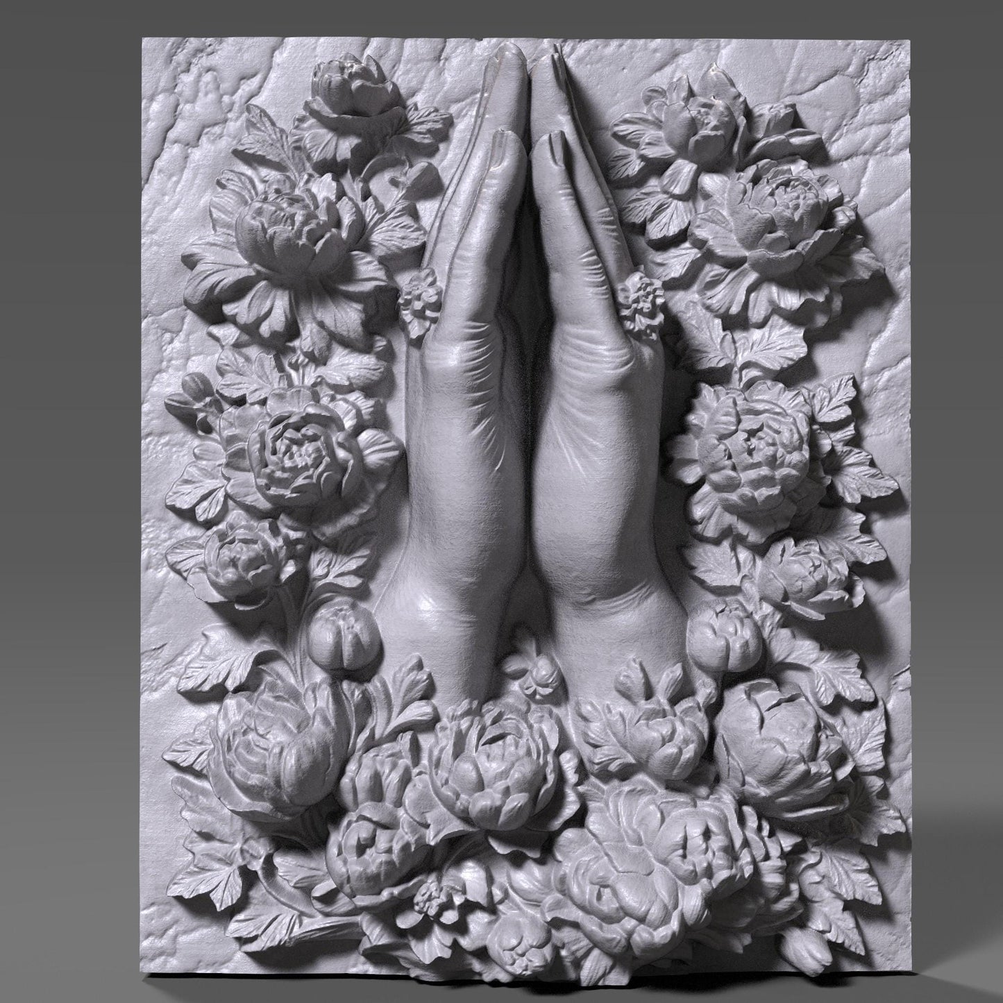 Praying Hands Floral Relief STL: Catholic Christian CNC 3D Print File