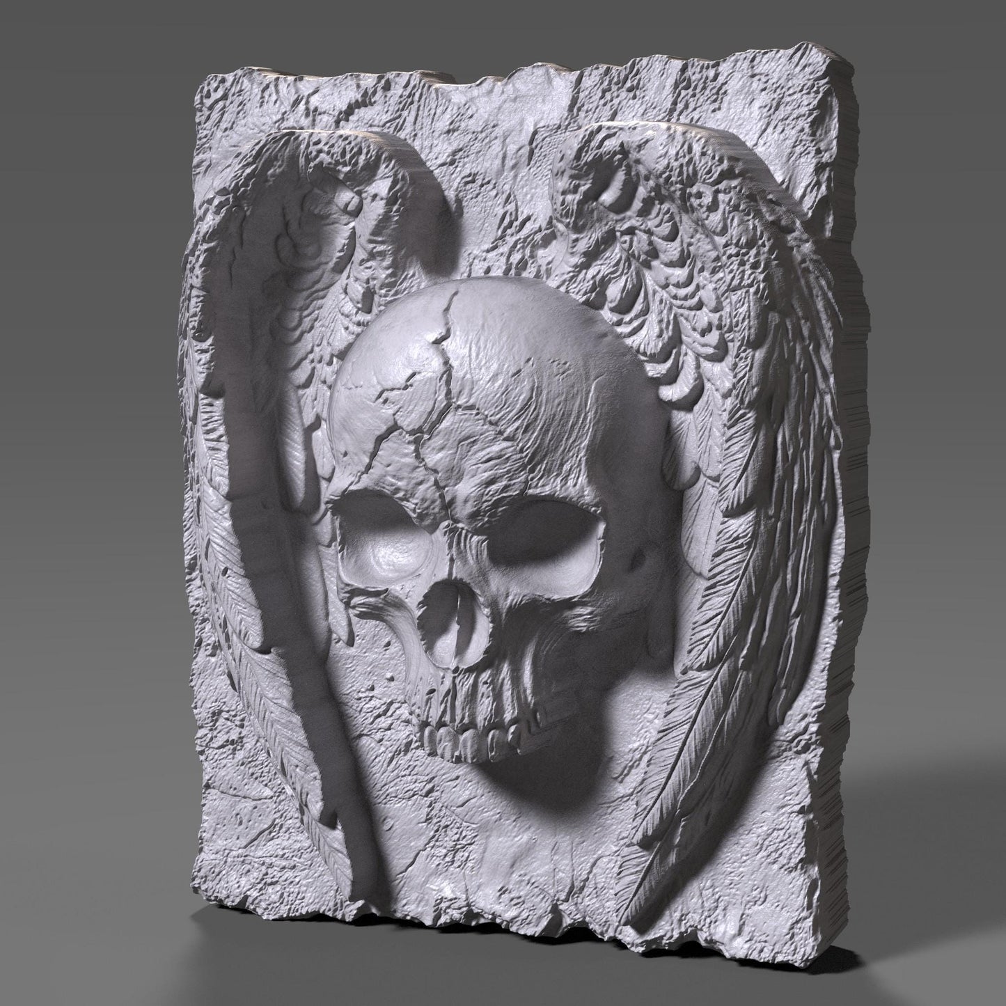 Winged Skull Bas Relief STL: Gothic CNC Carving, Laser Engraving (Digital Download