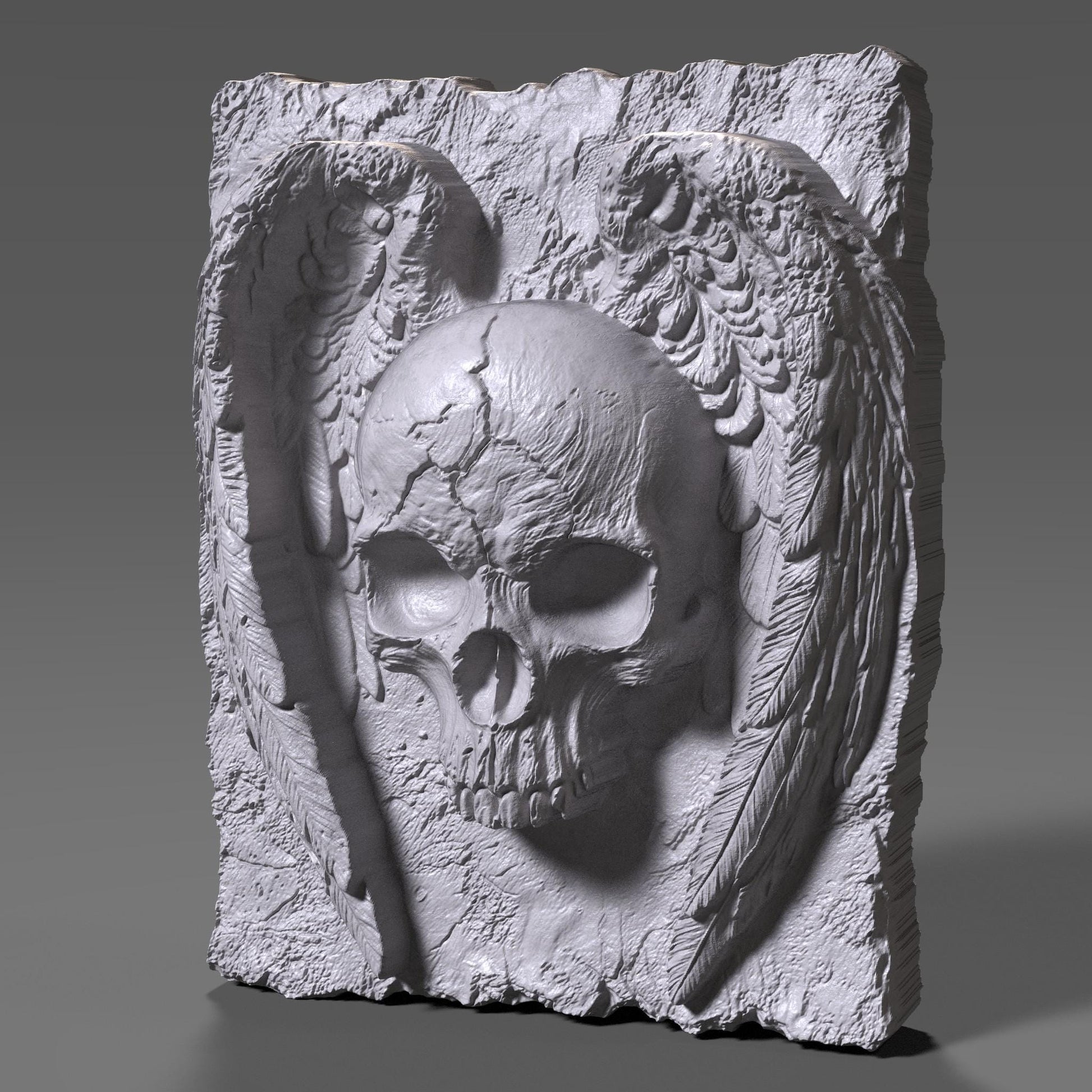 Winged Skull Bas Relief STL: Gothic CNC Carving, Laser Engraving (Digital Download