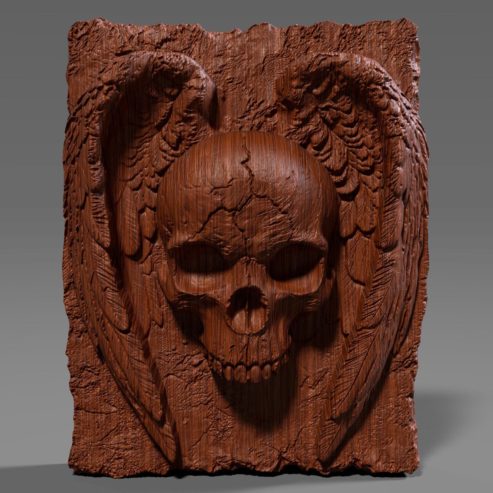 Winged Skull Bas Relief STL: Gothic CNC Carving, Laser Engraving (Digital Download