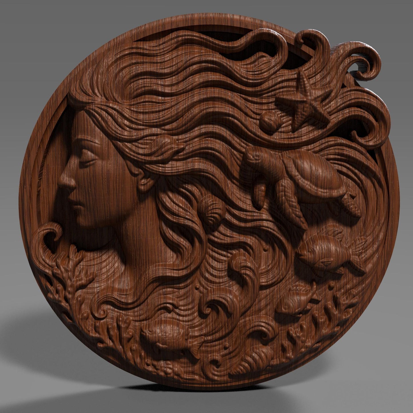 Ocean Goddess 3D Relief STL File: Mermaid, Sea Life CNC Laser Embossing