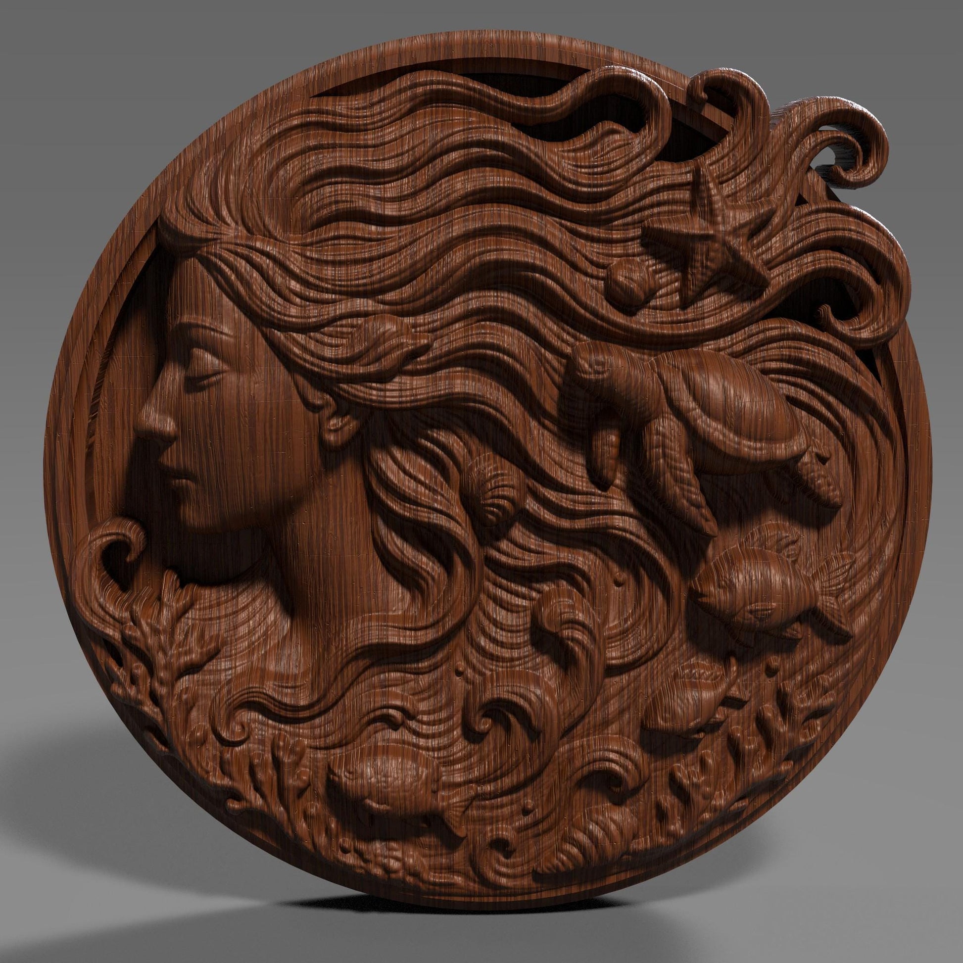 Ocean Goddess 3D Relief STL File: Mermaid, Sea Life CNC Laser Embossing
