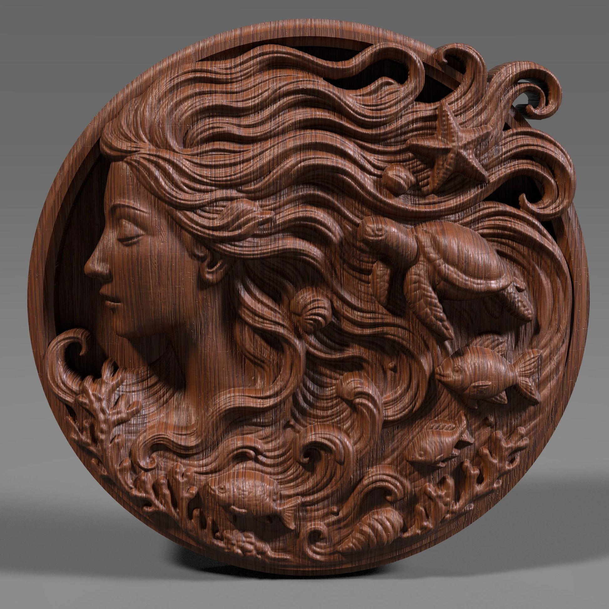 Ocean Goddess 3D Relief STL File: Mermaid, Sea Life CNC Laser Embossing