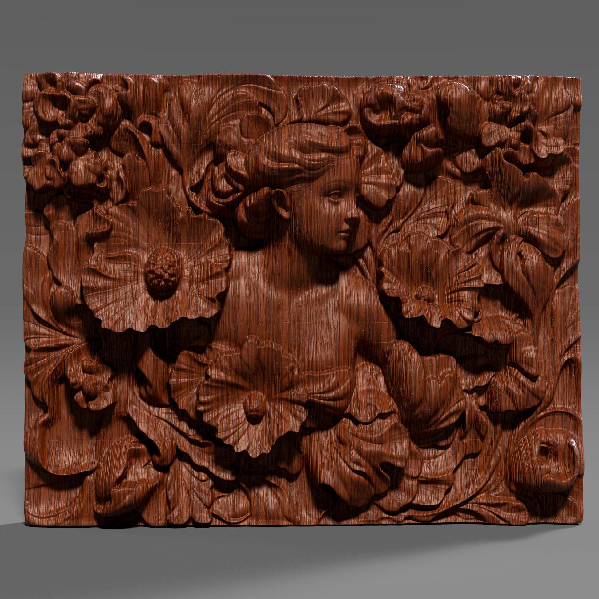Woman Floral Bas Relief STL File: Art Nouveau CNC Carving Model (Digital Download)
