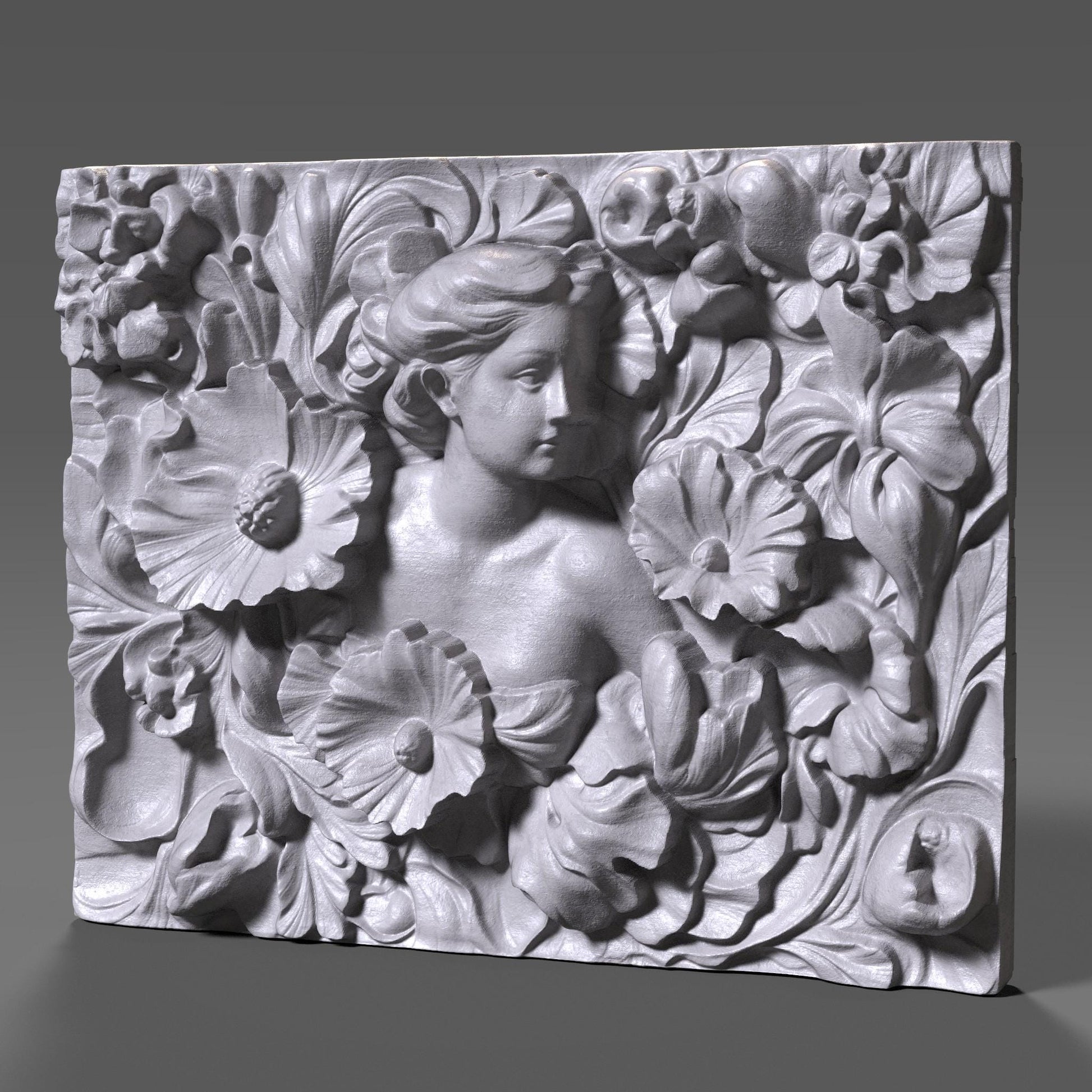 Woman Floral Bas Relief STL File: Art Nouveau CNC Carving Model (Digital Download)