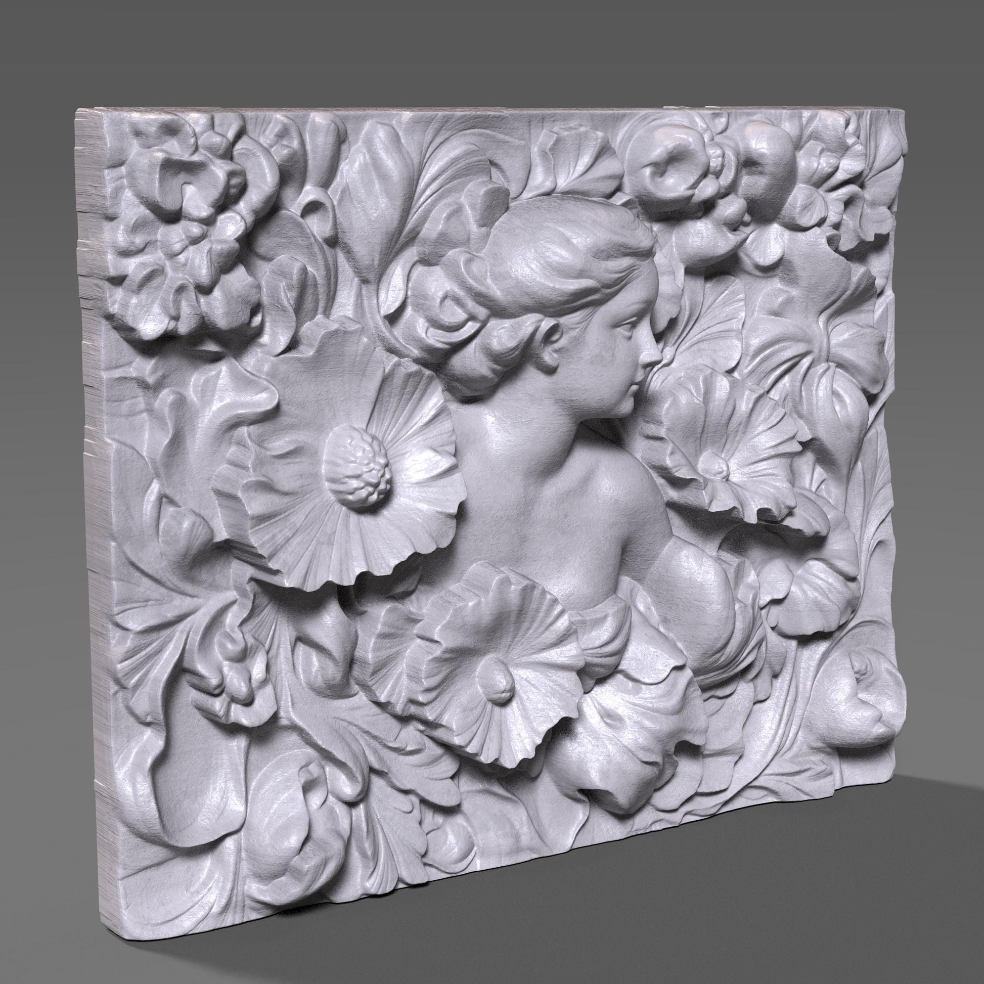 Woman Floral Bas Relief STL File: Art Nouveau CNC Carving Model (Digital Download)