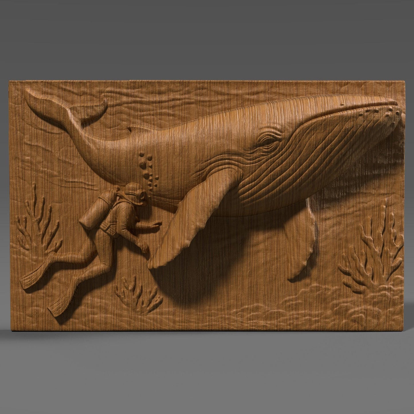 Whale & Diver 3D Relief Model: CNC, Laser, 3D Print (STL File)