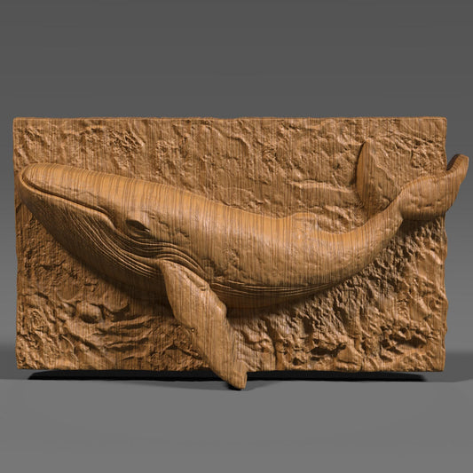 Highly detailed 3D bas relief of a whale swimming through the ocean, digitally sculpted for CNC and laser engraving. Perfect for ocean lovers, summer coastal themes, marine wildlife collectors, or digital carving projects. Features rich textures and natural flow, mimicking the gentle underwater motion. This downloadable STL model is ideal for wood, resin, or stone engraving, combining nature’s beauty with art in digital form.