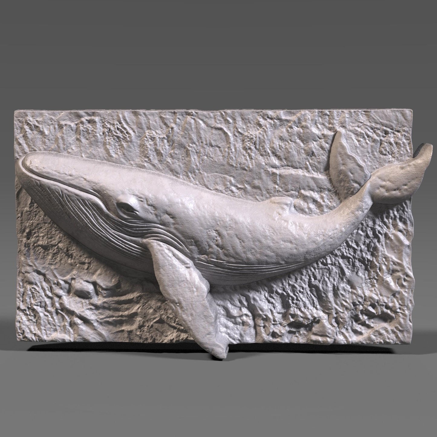 Highly detailed 3D bas relief of a whale swimming through the ocean, digitally sculpted for CNC and laser engraving. Perfect for ocean lovers, summer coastal themes, marine wildlife collectors, or digital carving projects. Features rich textures and natural flow, mimicking the gentle underwater motion. This downloadable STL model is ideal for wood, resin, or stone engraving, combining nature’s beauty with art in digital form.