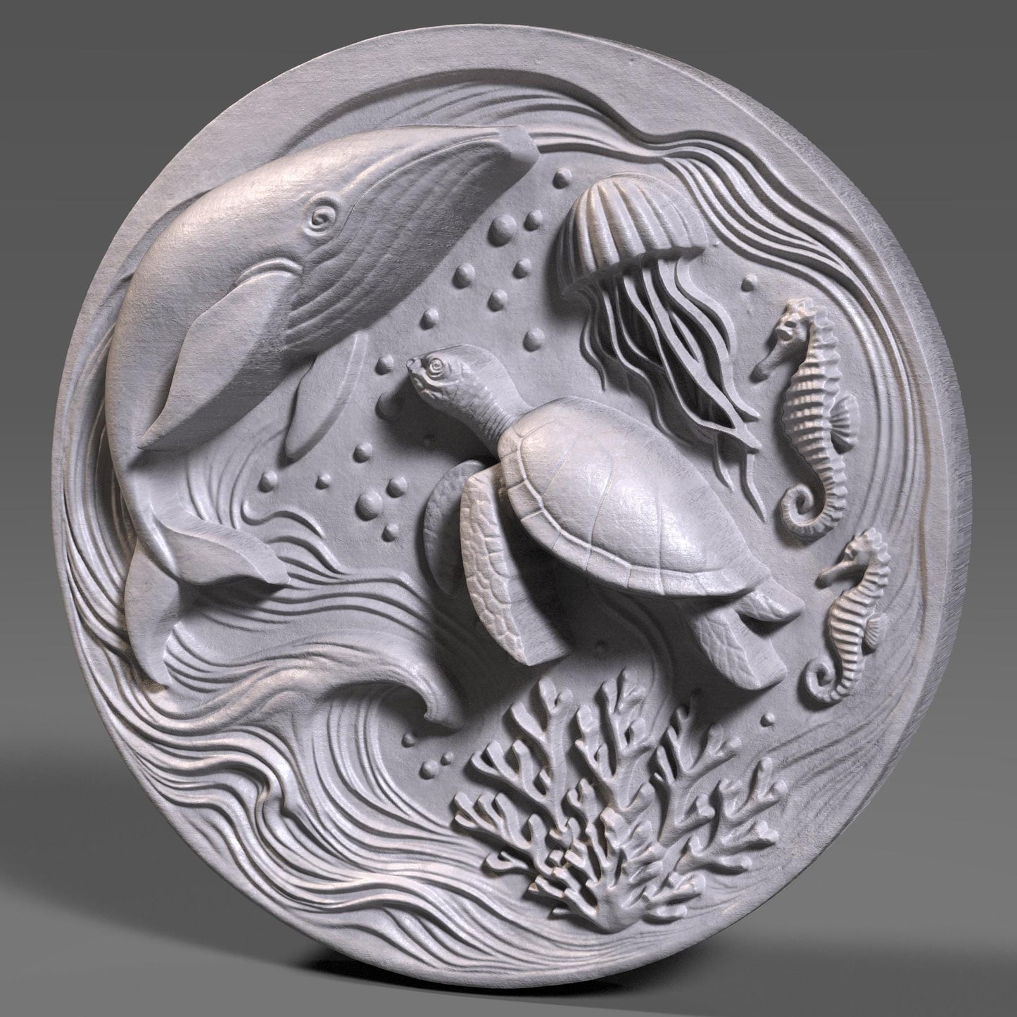 Ocean Life 3D Relief STL File: CNC Laser Engraving, 3D Print (Digital Download)