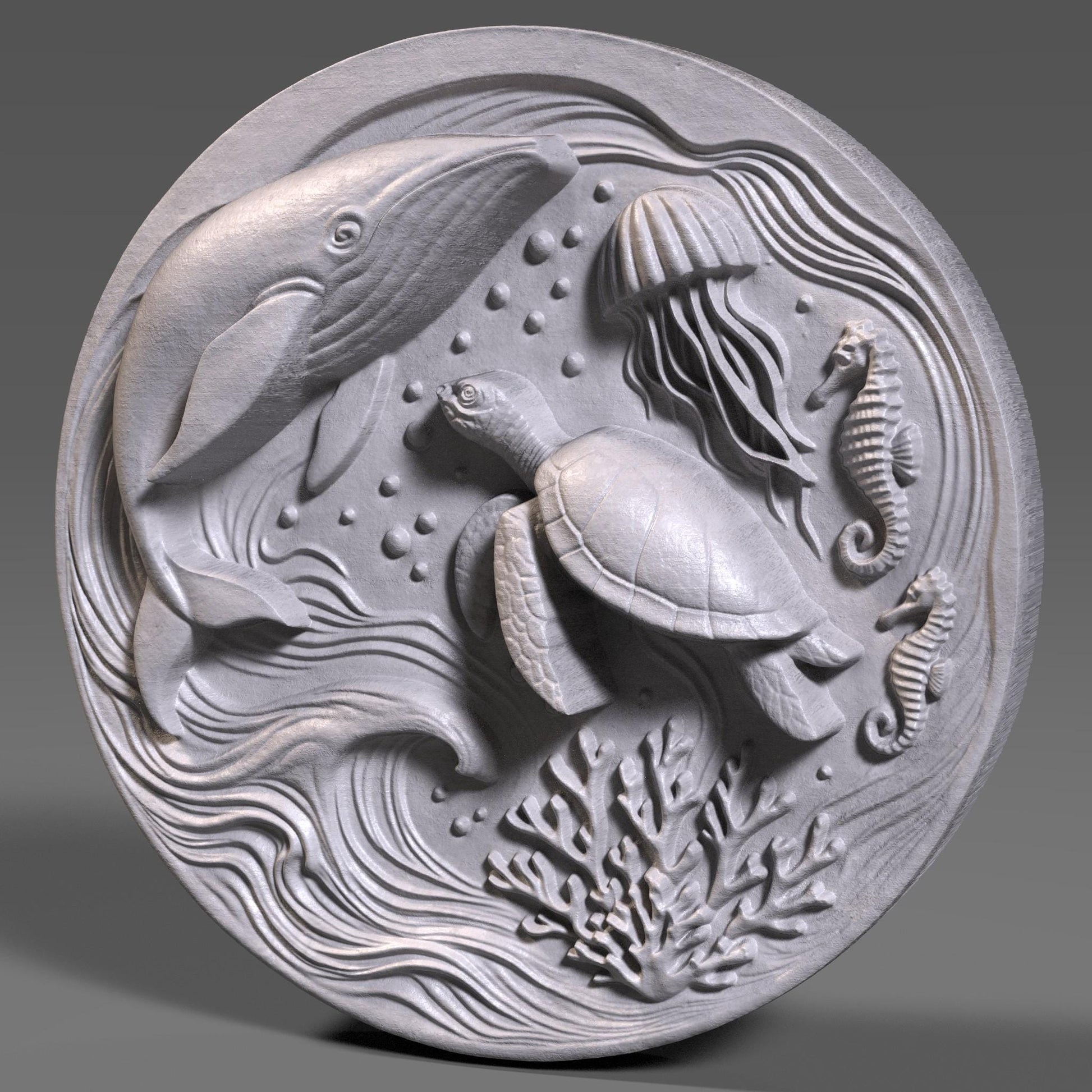 Ocean Life 3D Relief STL File: CNC Laser Engraving, 3D Print (Digital Download)