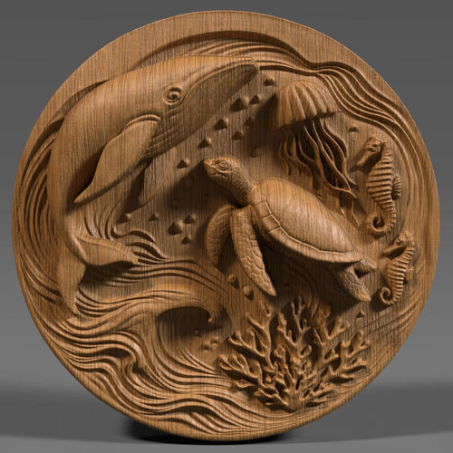 Ocean Life 3D Relief STL File: CNC Laser Engraving, 3D Print (Digital Download)