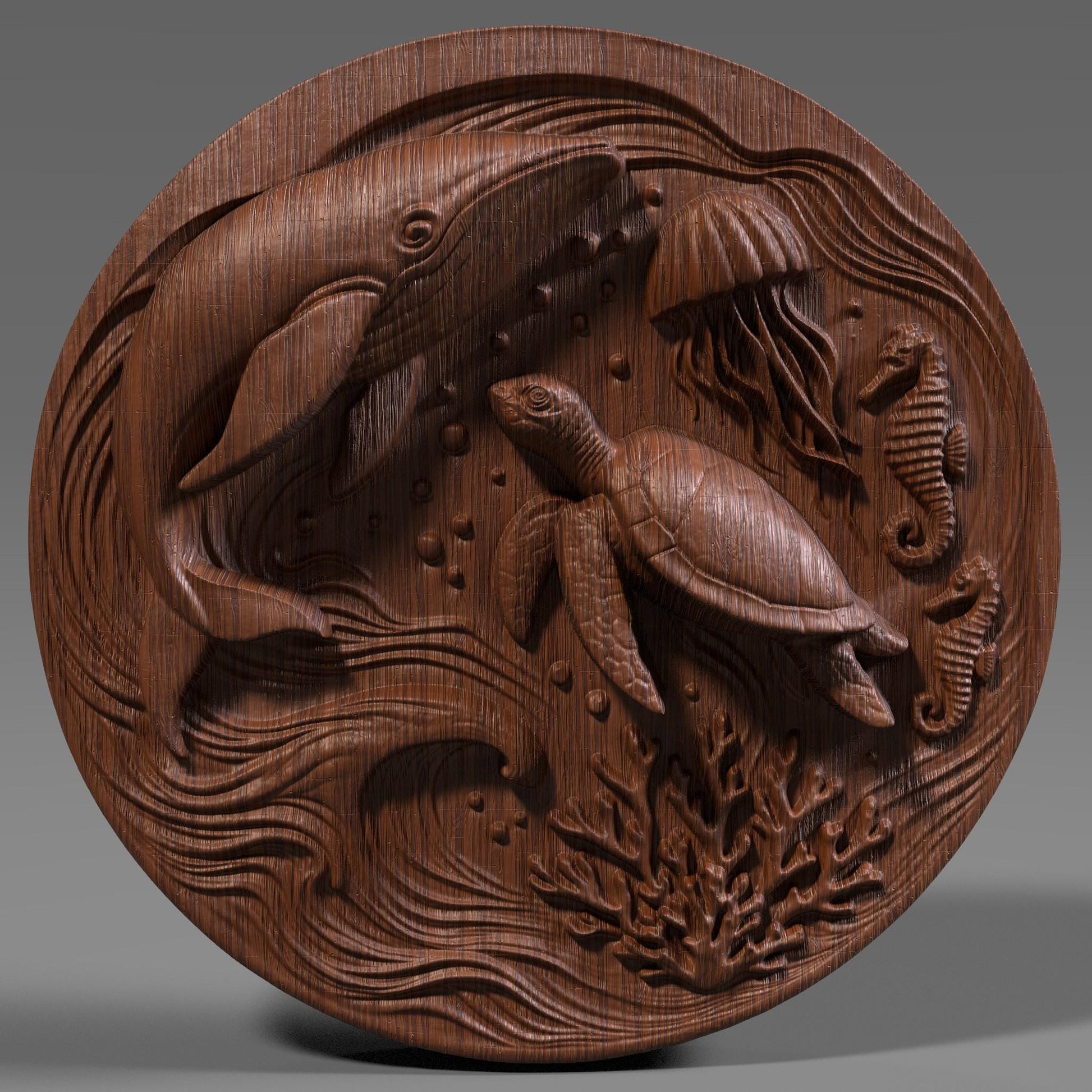 Ocean Life 3D Relief STL File: CNC Laser Engraving, 3D Print (Digital Download)