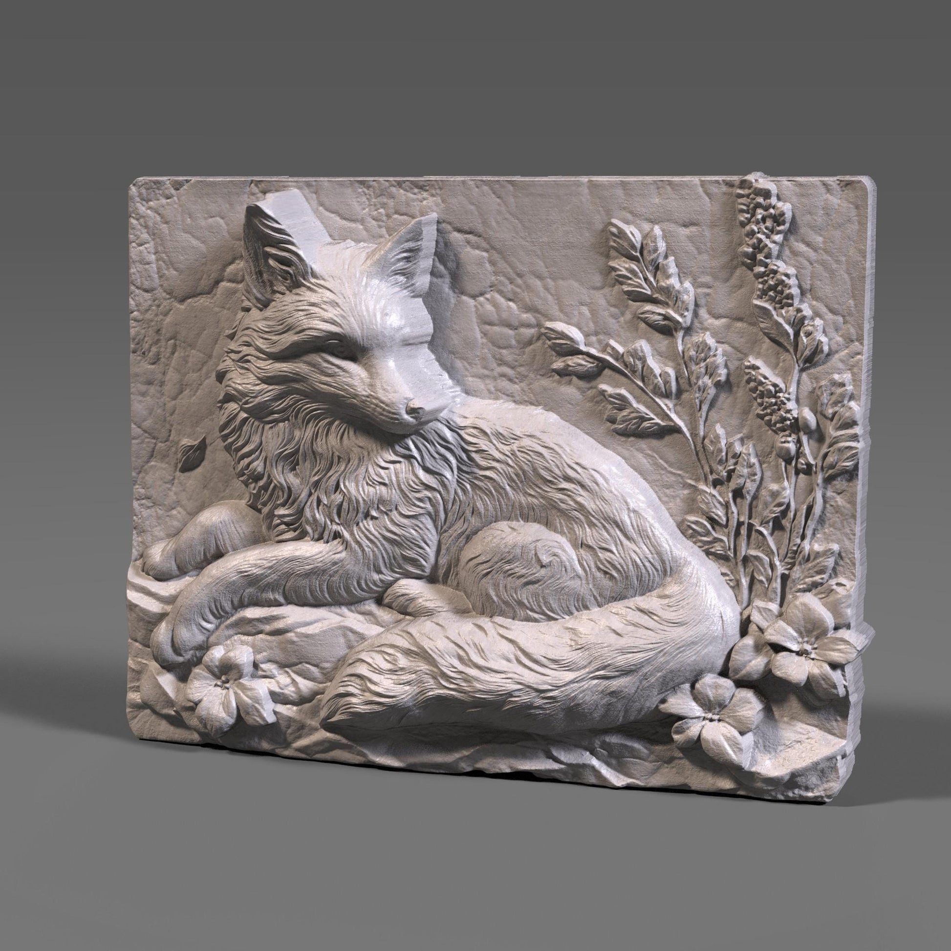 Fox Bas Relief STL: Woodland Animal Carving, CNC Laser 3D Print (Digital File