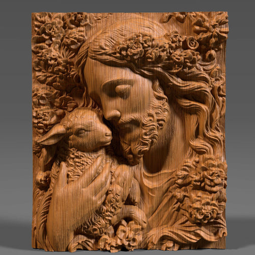 Jesus with Lamb Bas Relief STL File: Christian 3D Model (Digital Download