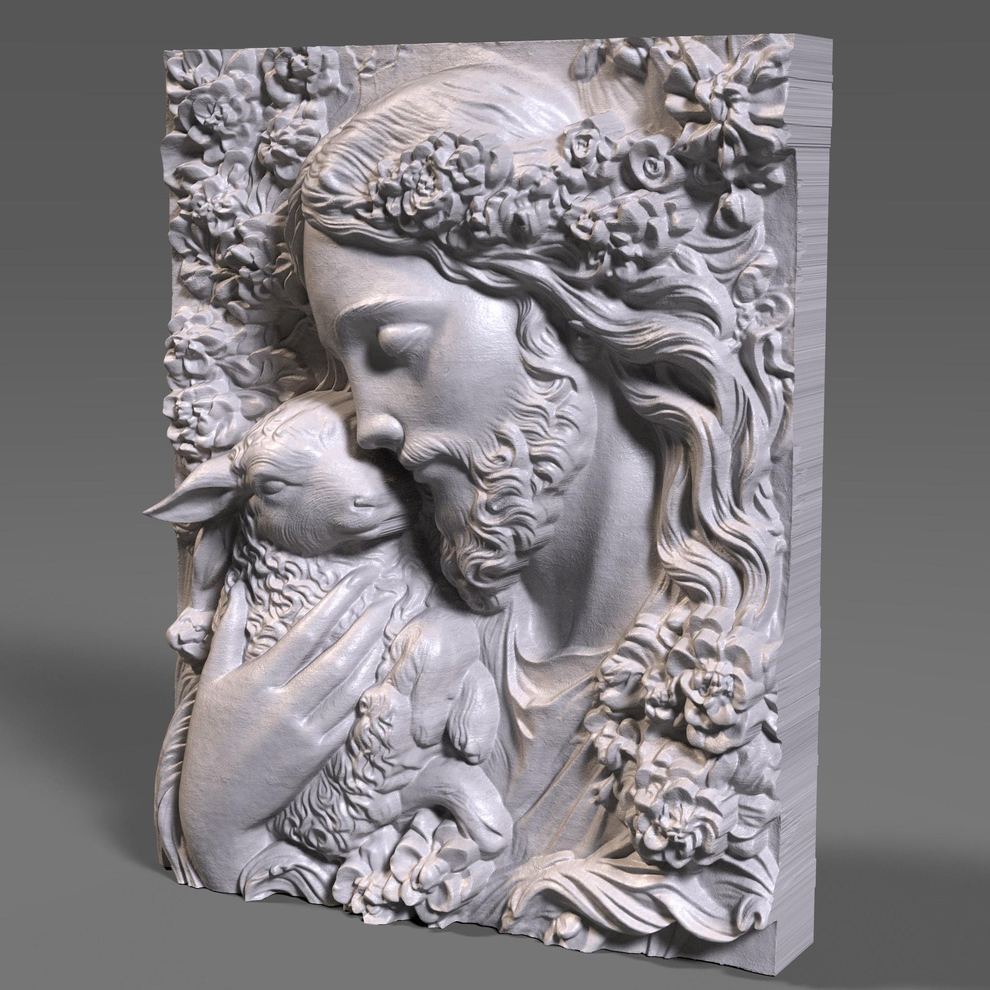 Jesus with Lamb Bas Relief STL File: Christian 3D Model (Digital Download